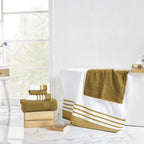 Modern Threads 6 Piece Set, 2 Bath Towels, 2 Hand Towels, 2 Washcloths, Quick Dry White/Contrast Reinhart Mustard