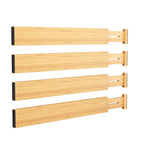 BAMEOS Drawer Dividers kitchen Organization Bamboo Utensil Organizers for Kitchen Bedroom Bathroom Dresser Office 4-pack