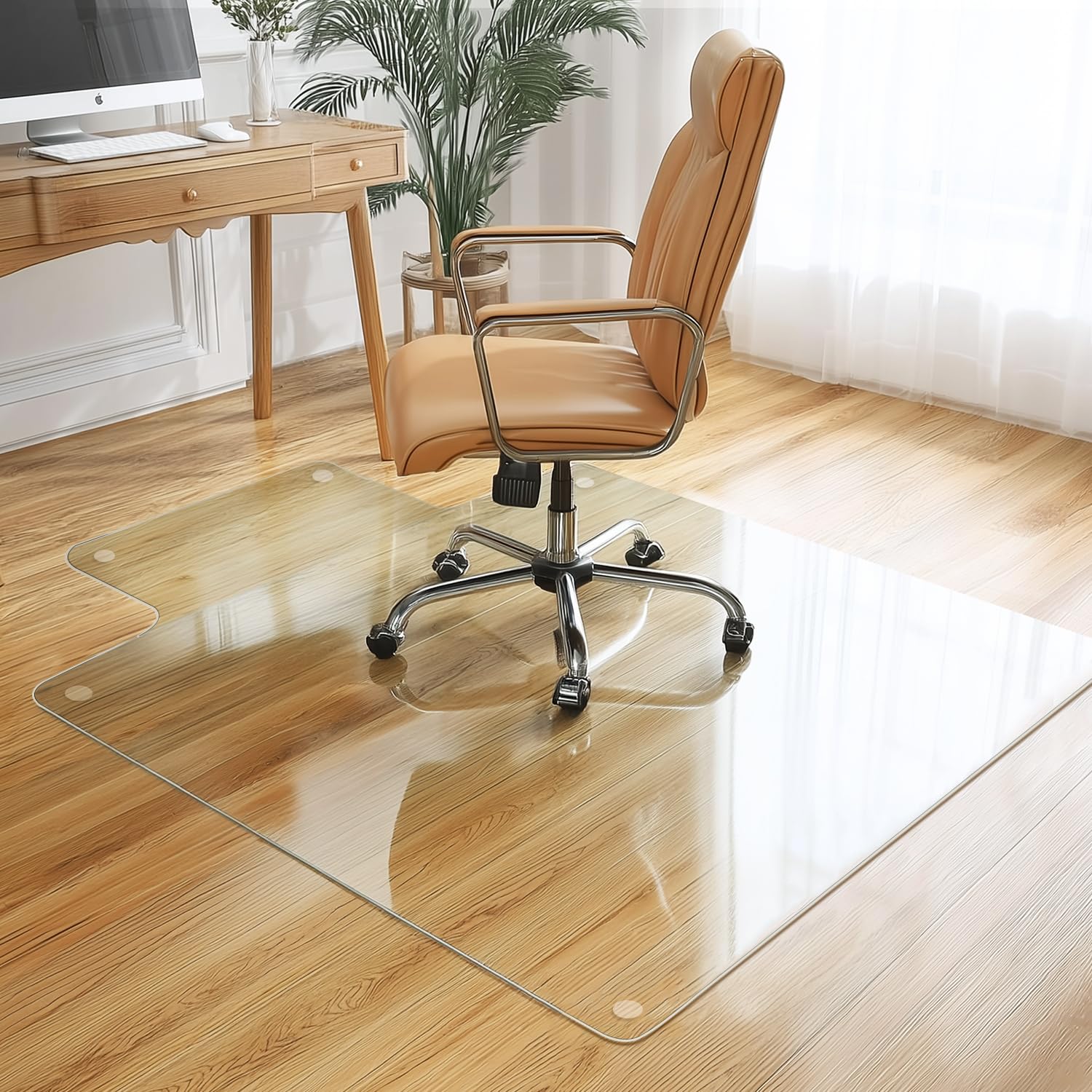 Vasuhome Premium Tempered Glass Chair Mat With Lip - 53' X 45' Large Floor Protector For Carpet & Hardwood, 1/5' Thick, Inclu