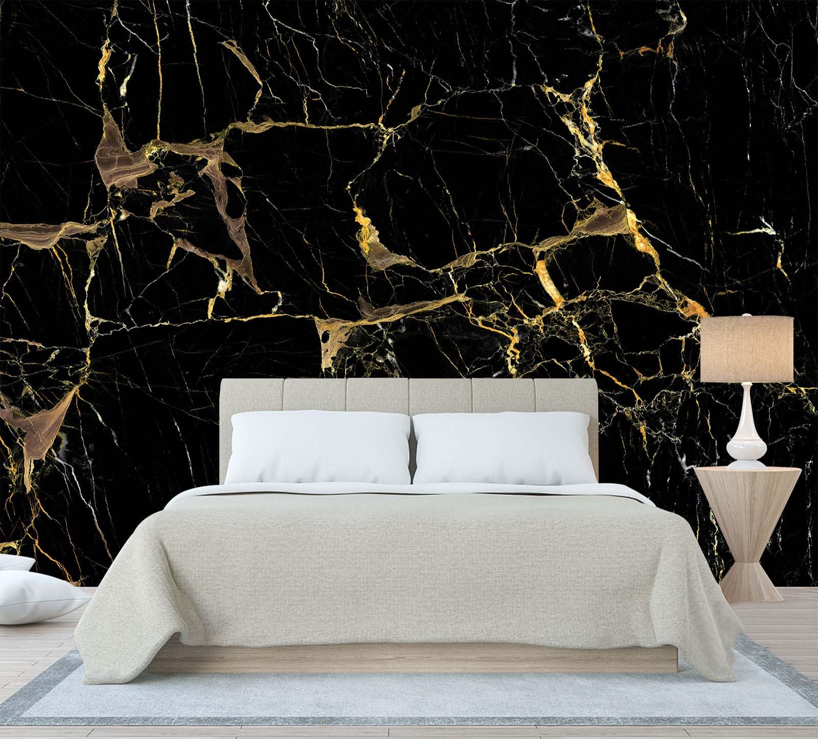 WFBHUA - Black Golden Marble Wallpaper Abstract Stone Texture Wall Mural Living Room Bedroom Office (Not Peel and Stick)