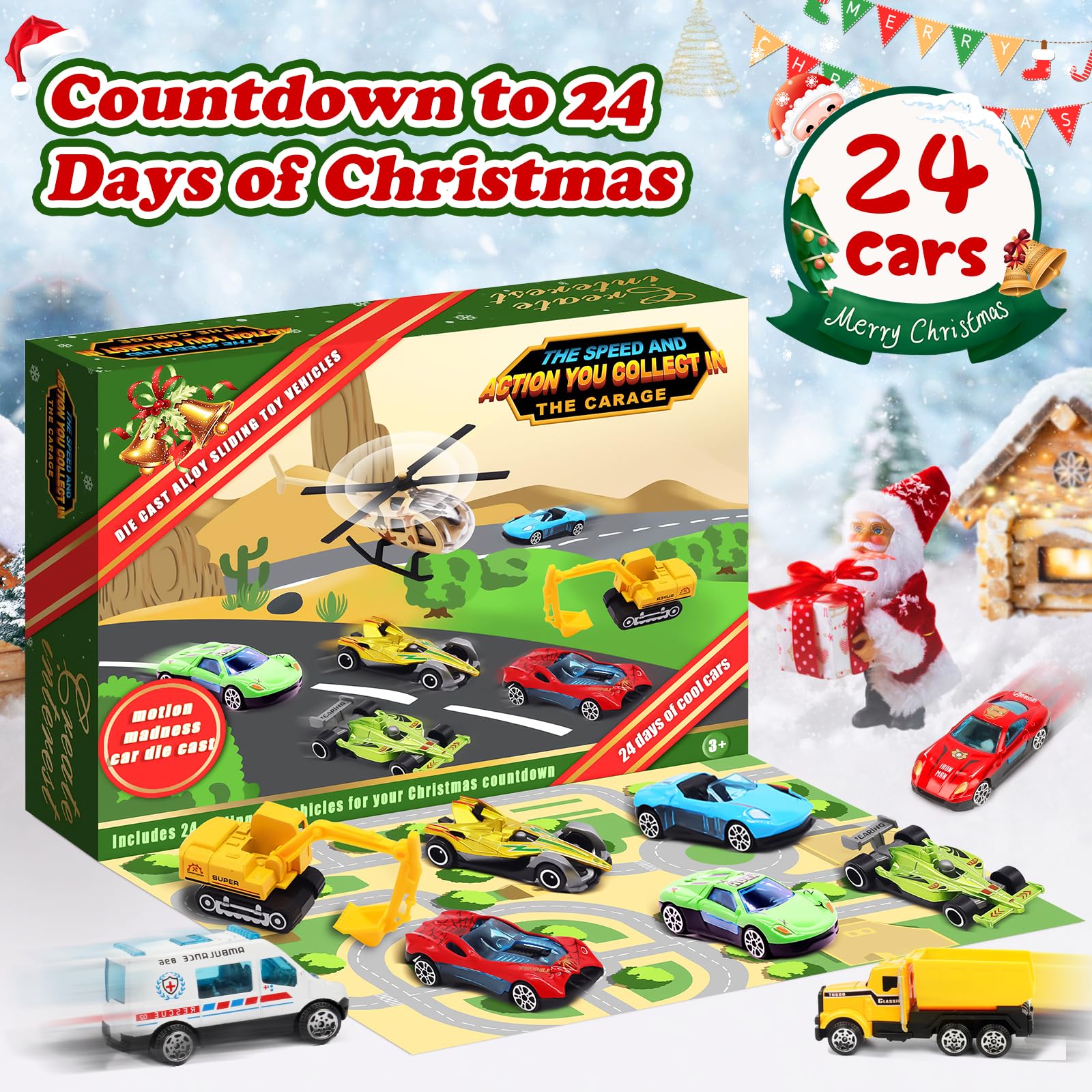 Nigoways Christmas Advent Calendar 2024 For Kids,24 Pcs Advent Calendar Car Toy,24 Days Countdown Calendar Toys,Christmas Countd