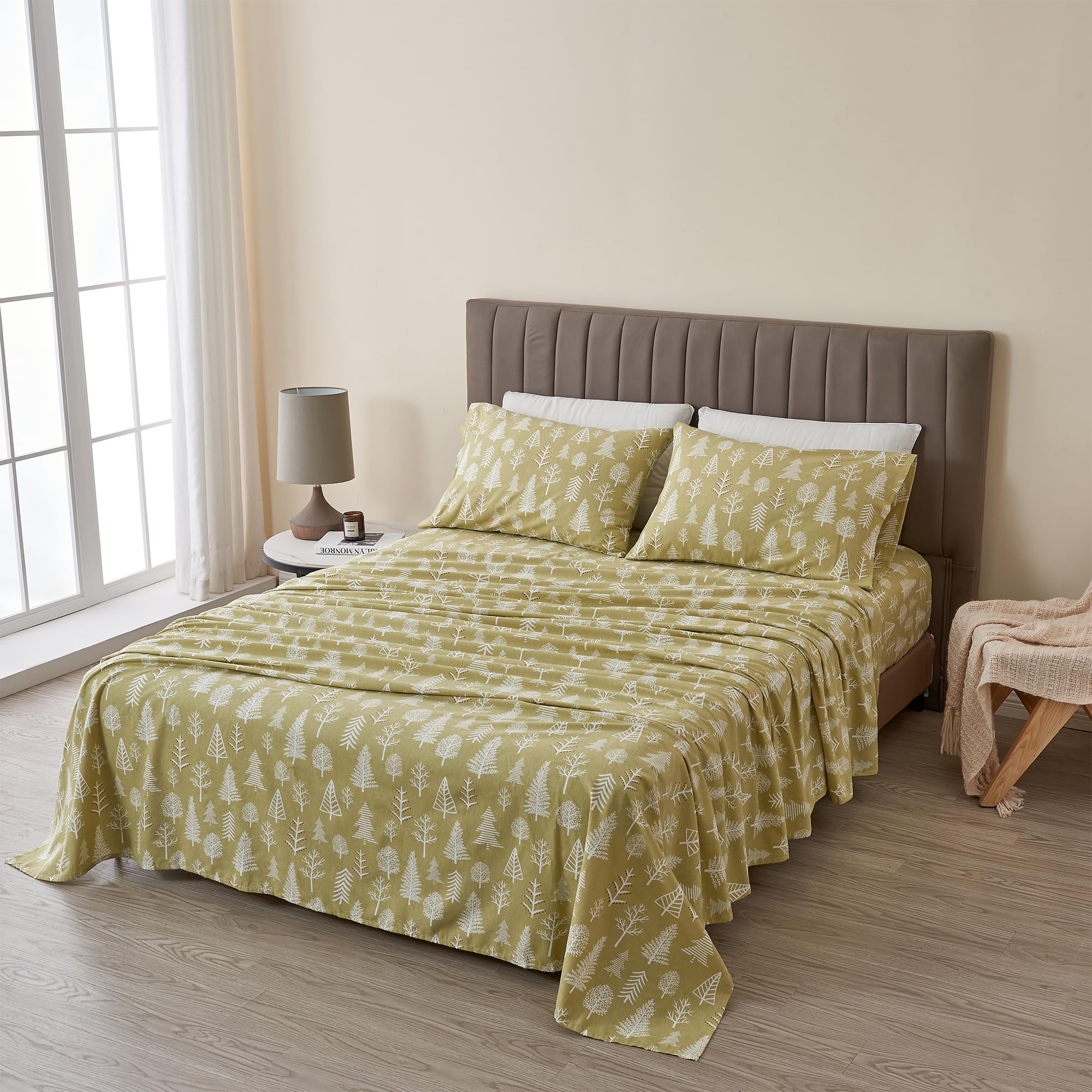 4 Piece 100% Turkish Cotton California King Winter Lodge Flannel Sheet Set | Cotton Printed Bedding Sheets & Pillowcases | Doubl