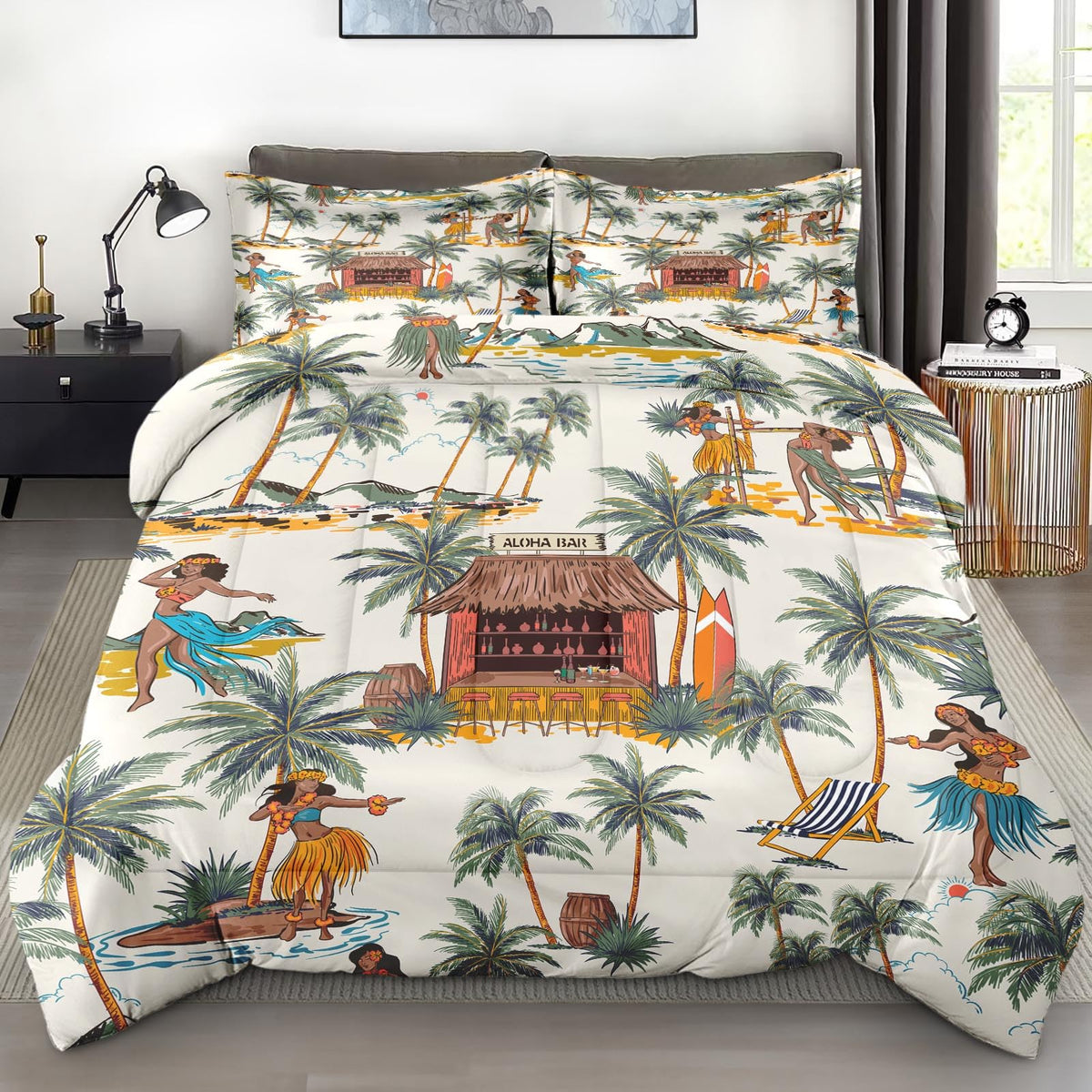 Pamnest Comforter Set Twin Size, Summer Tropical Hawaii Soft 2 Pcs Bedding For Kids And Adults, Beach Hawaiian Palm Tree Leaf Co