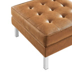 Modway Loft Tufted Button Faux Leather Upholstered Square Ottoman In Silver Tan