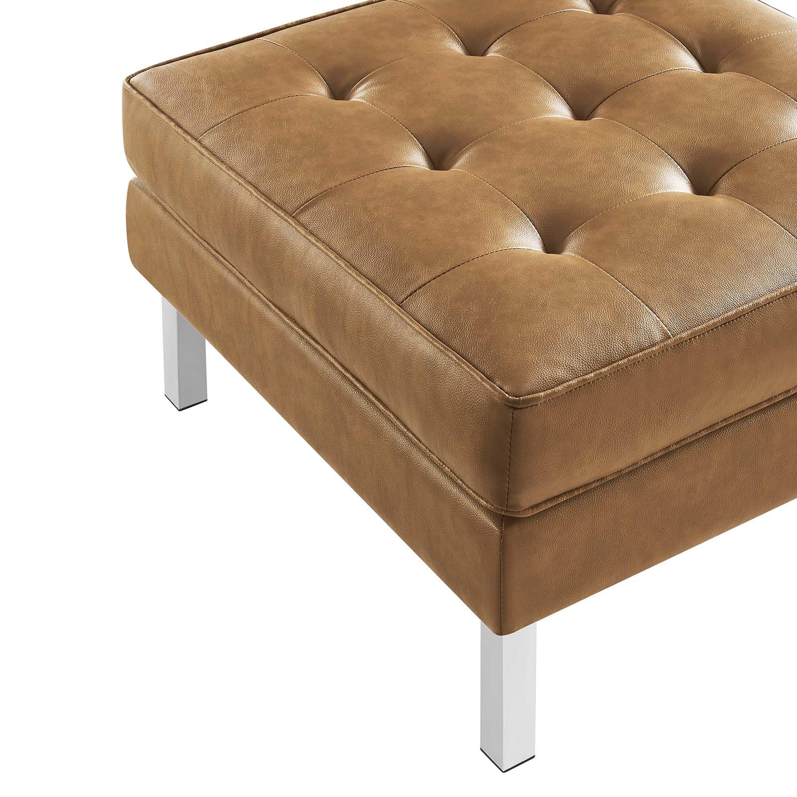 Modway Loft Tufted Button Faux Leather Upholstered Square Ottoman In Silver Tan