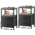 Huuger Nightstands Set of 2, End Tables with Charging Station, Side Tables with Fabric Drawers, Bedside Tables with USB Ports an
