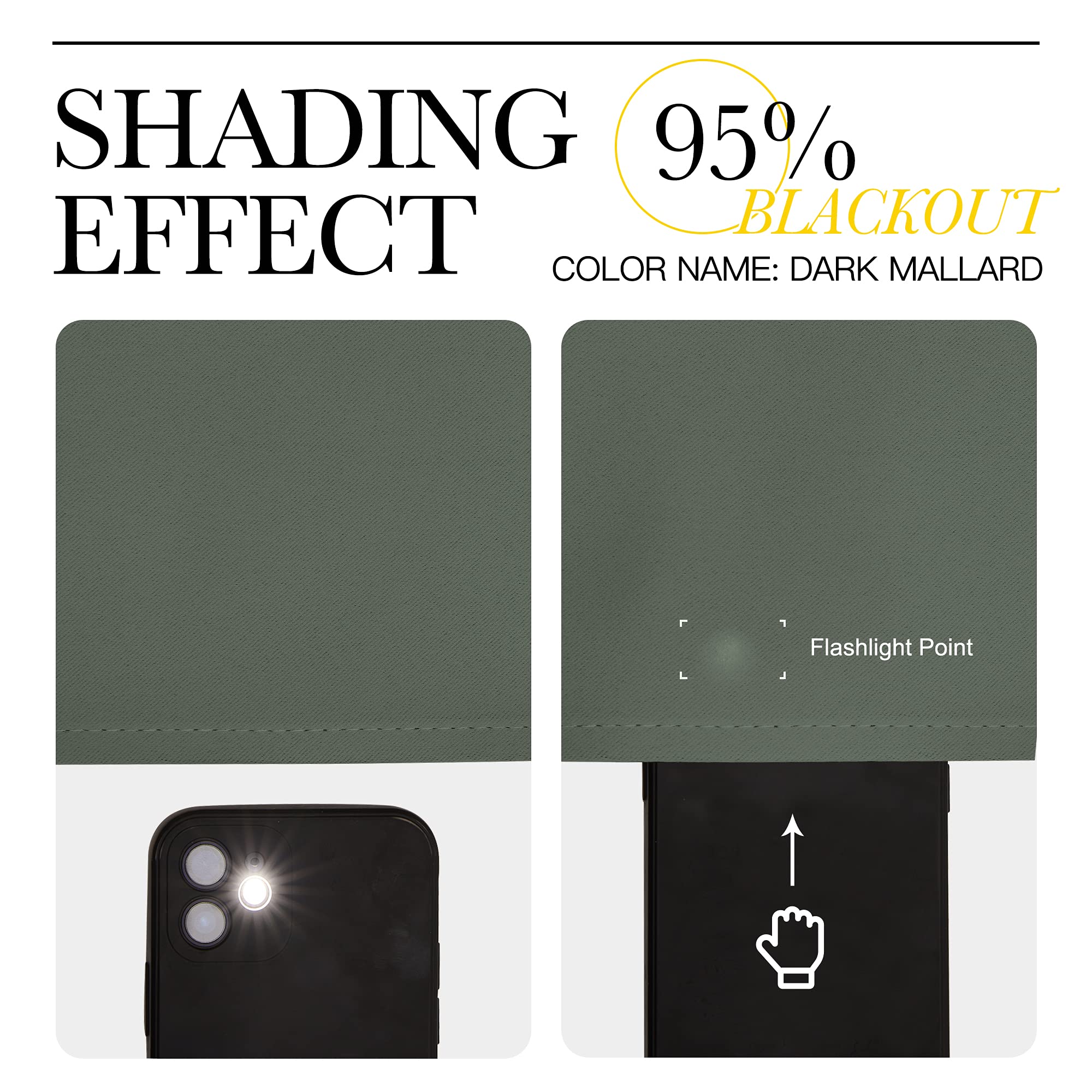 Nicetown Room Darkening Curtains For Bedroom, Dark Mallard Thermal Insulated Drapes 72 Inches Long For Office, Loft, Guestroom (1 Panel, 70' Wide Per Panel)