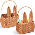 Gerrii 2 Pcs Easter Basket With Handle Bunny Easter Woven Basket Picnic Basket For Kids With Cute Rabbit Ears Rattan Gift Wicker