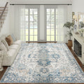 jinchan Area Rug 8x10 Washable Rug Indoor Vintage Rug Floor Cover Print Distressed Carpet Multi Thin Rug Chenille Blue Foldable 