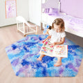 Junovo Ultra Soft Hexagon Rug Fluffy Rainbow Nursery Rug For Princess Tent Kids Play Castle, Furry Hexagonal Carpet For Kids Gir