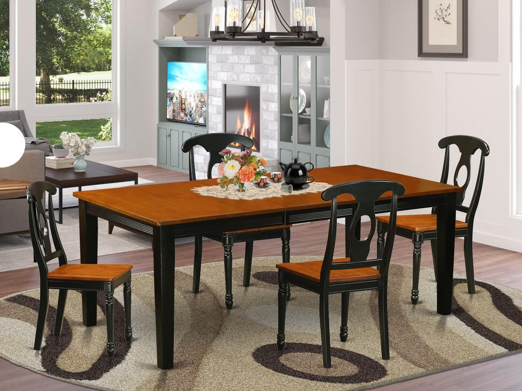 East West Furniture QUKE5-BCH-W 5 Piece Kitchen Table Set for 4 Includes a Rectangle Dining Room Table with Butterfly Leaf and 4 Dining Chairs, 40x78 Inch, Black & Cherry