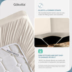 Gokotta Bamboo Rayon Fitted Sheet And Pillow Case, Super Soft Cooling Fitted Sheet With 4 Elastic Corner Straps - 15'' Pocket Fi