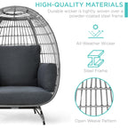 Best Choice Products Wicker Egg Chair, Oversized Indoor Outdoor Lounger For Patio, Backyard, Living Room W/ 4 Cushions, Steel Frame, 440Lb Capacity - Gray/Charcoal