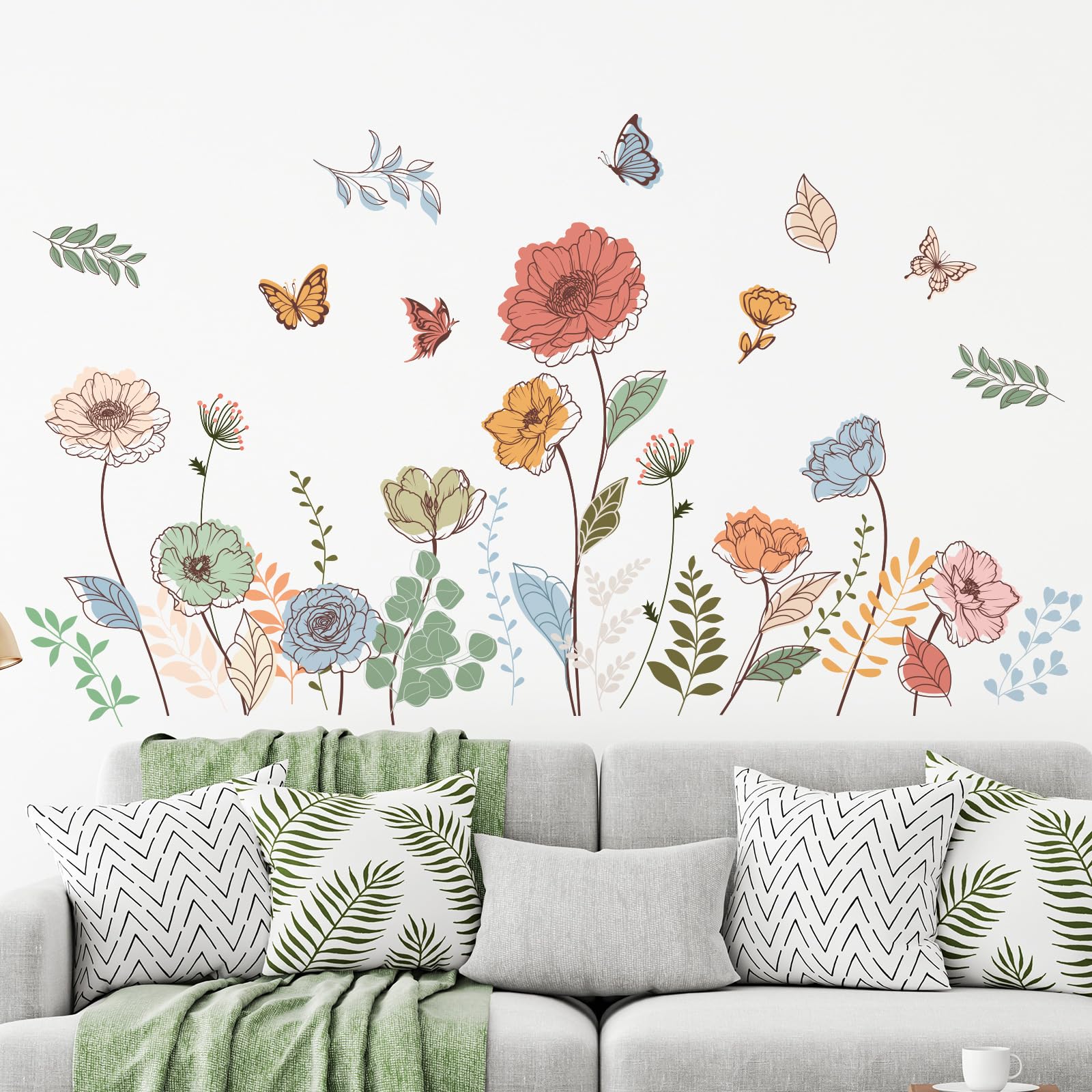 Zonon 6 Pcs Flowers Wall Decals Stickers Vinyl Removable Peel and Stick Colorful Dragonflies Floral Wall Murals Decor for Bedroo