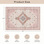 Ashler Boho Rug, 6X9 Area Rugs, Vintage Rugs, Large Area Rug, Rugs For Living Room, Bedroom, Kitchen, Dinner, Blush/Beige Home D
