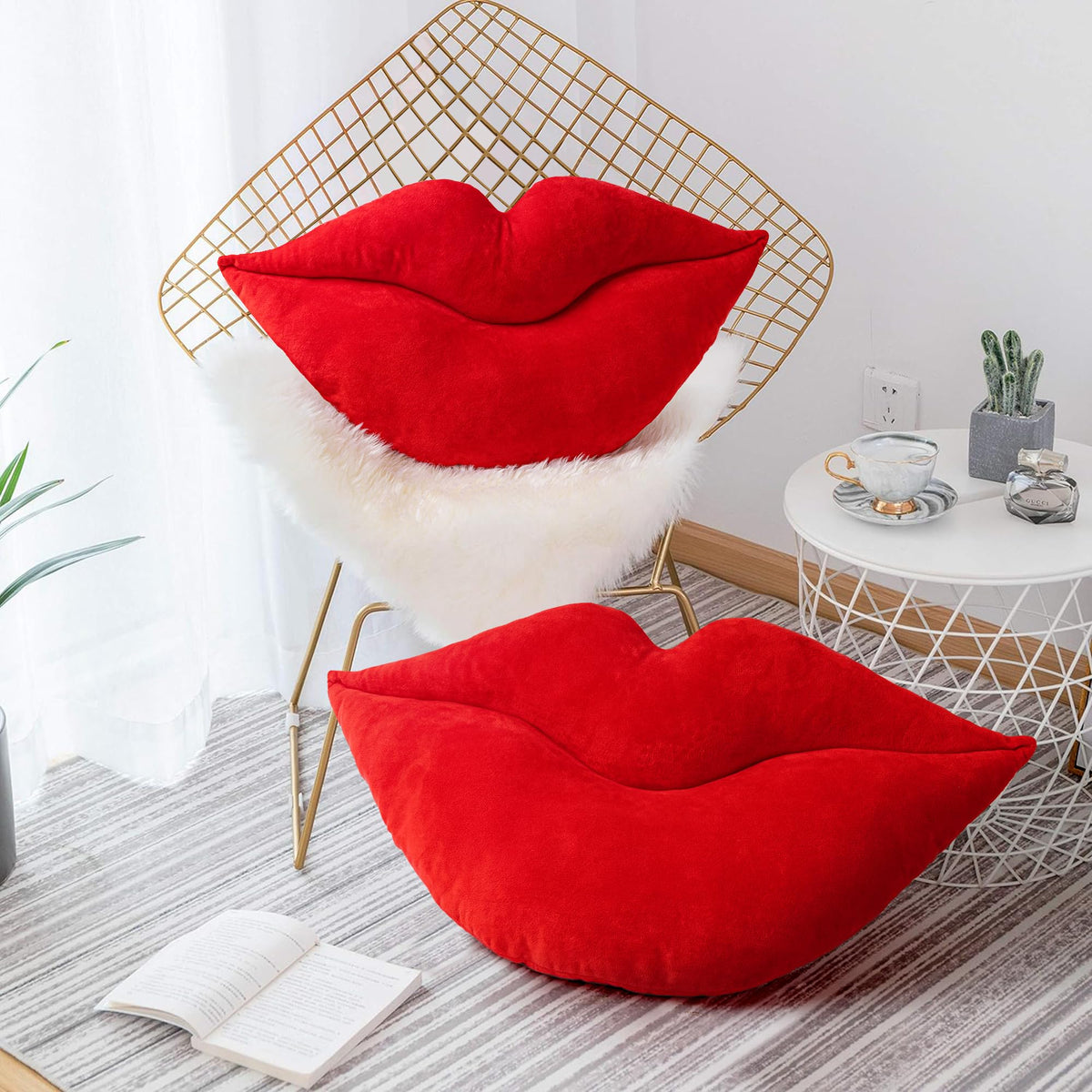 Aels 3D Large Lips Throw Pillows Smooth Soft Velvet Decorative Throw Pillows Love Pillows Cute Pillow Set Of 2 For Couch Sofa Be