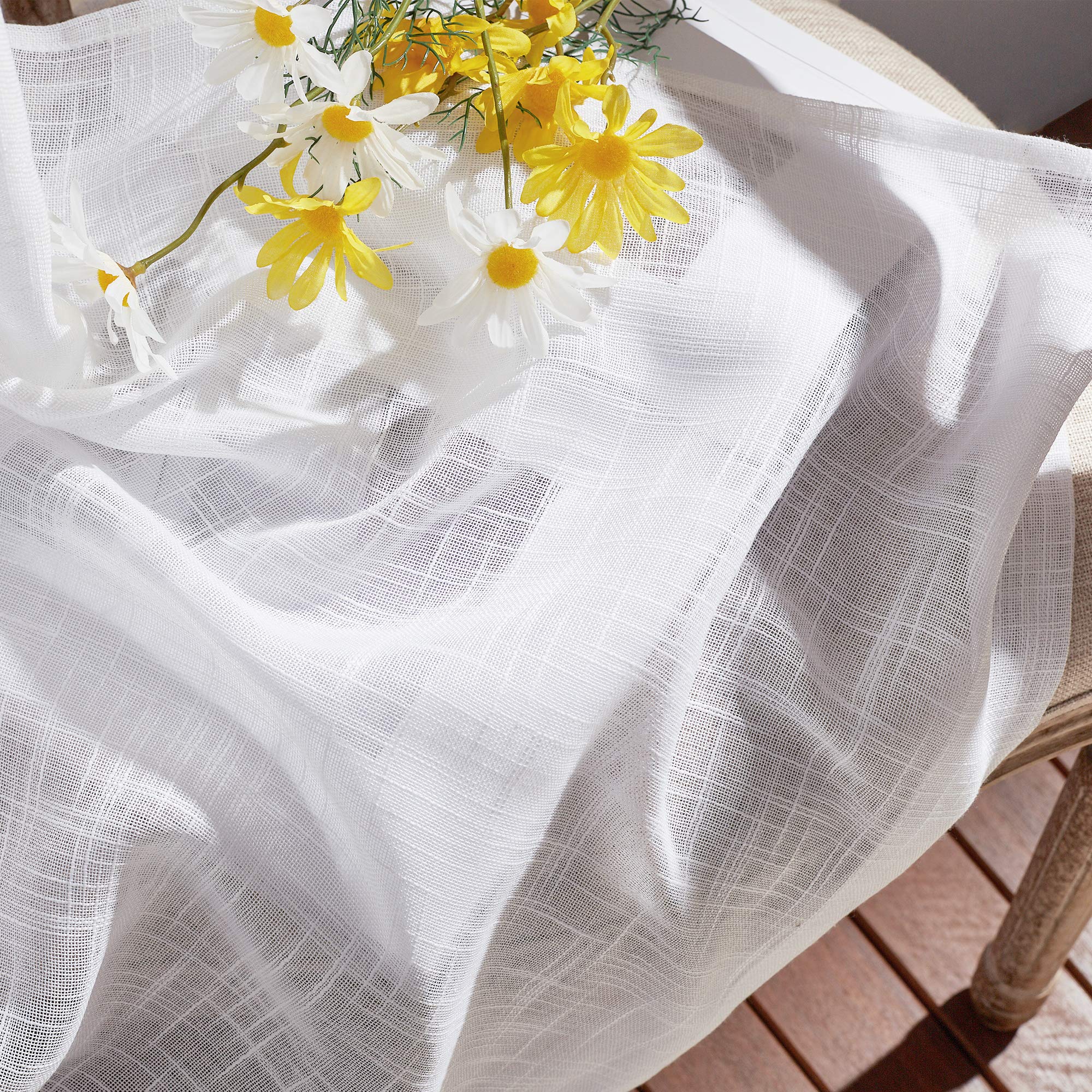 Nicetown Sheer Linen Curtains For Windowa 108' Extra Length, Grommet Top Luxury Sweep To Floor Semitransparent Vertical Drapes