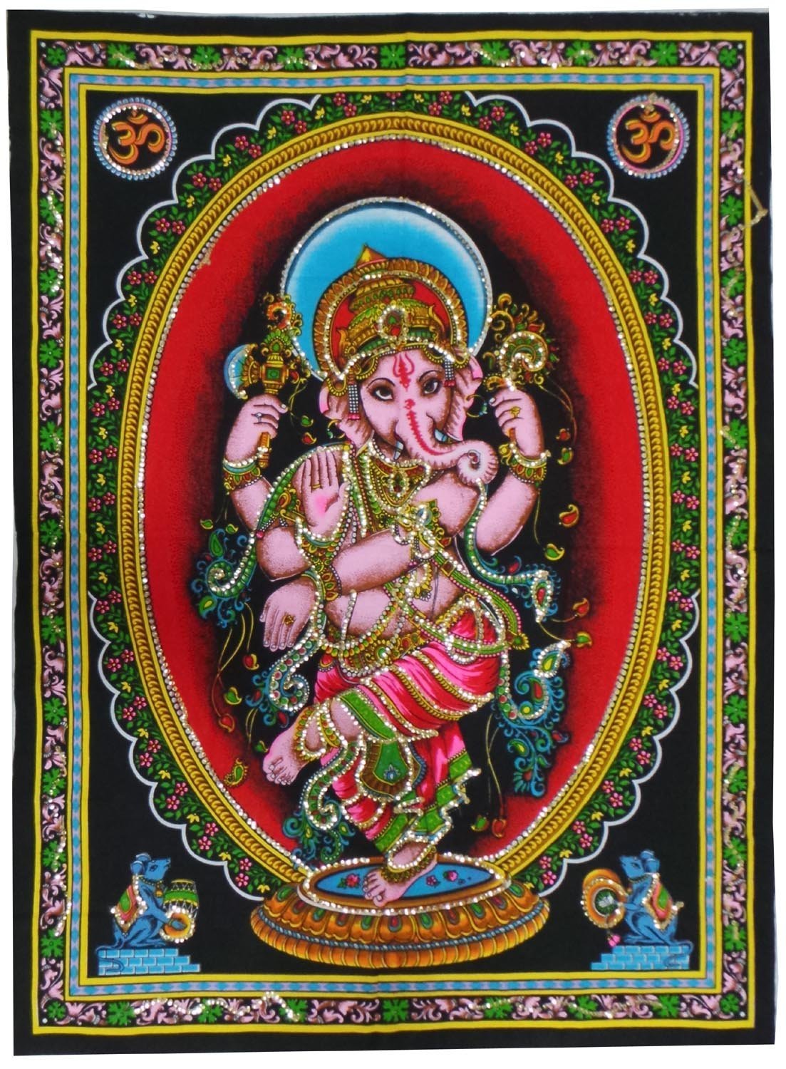 Rastogi Handicrafts Cotton Wall Hanging Indian Goddess Indian Deity 40  X 30  Poster Size (DANCING GANESH-G)