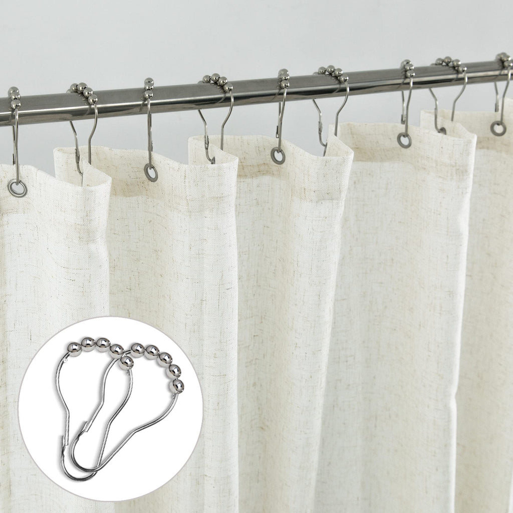 Koufall 90 Inch Shower Curtain Long,Linen Fabric Boho Farmhouse Neutral Extra Long Shower Curtains For Bathroom 90 In Length,Cre