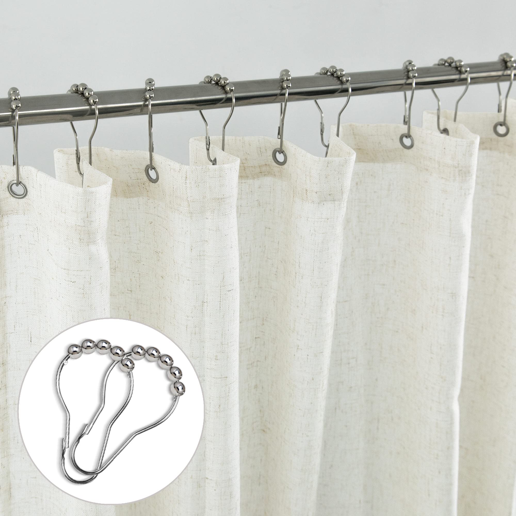 Koufall Natural Waterproof Linen Fabric Shower Curtain 54X72 Inch Length