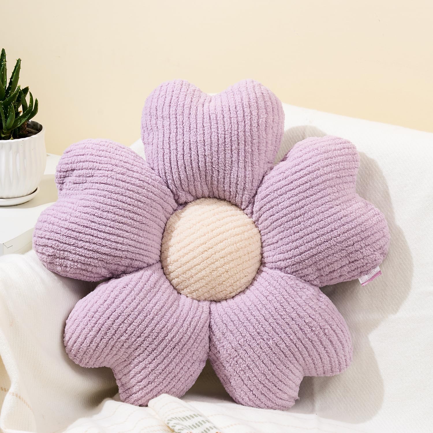 Sioloc Flower Shaped Throw Pillow, Fun Daisy Pillow, 15.7'' Purple Flower Pillow Cute Decorative Seat Cushion Aesthetic Flower P