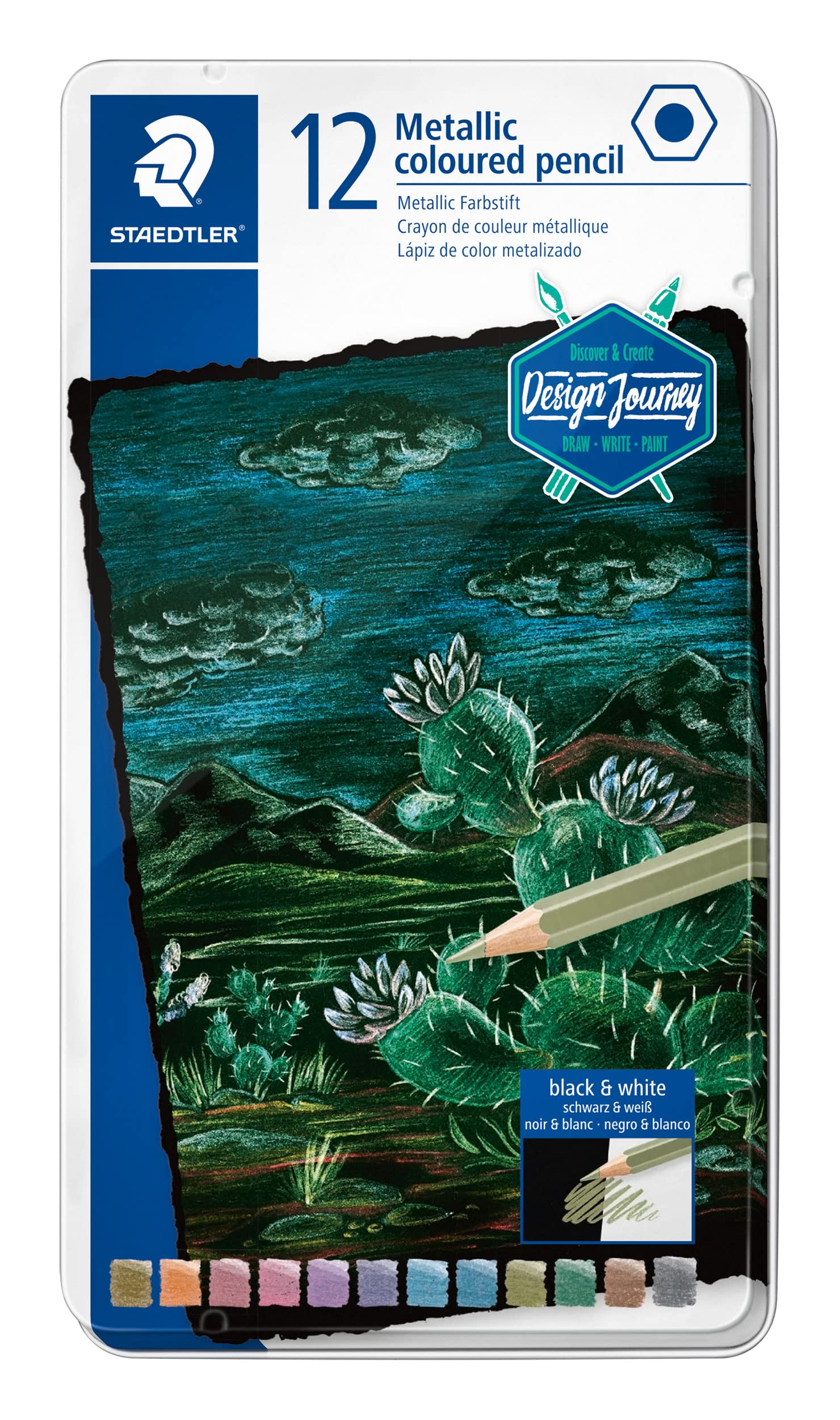 Staedtler 146M M12 Metallic Colouring Pencils - Assorted Colours (Tin Of 12)