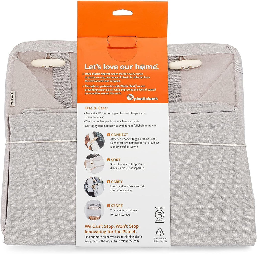 Full Circle Loads Of Fun Collapsible Hamper - Laundry Basket For Dirty Clothes & Towels - Tall Standing Organic Cotton Laundry B