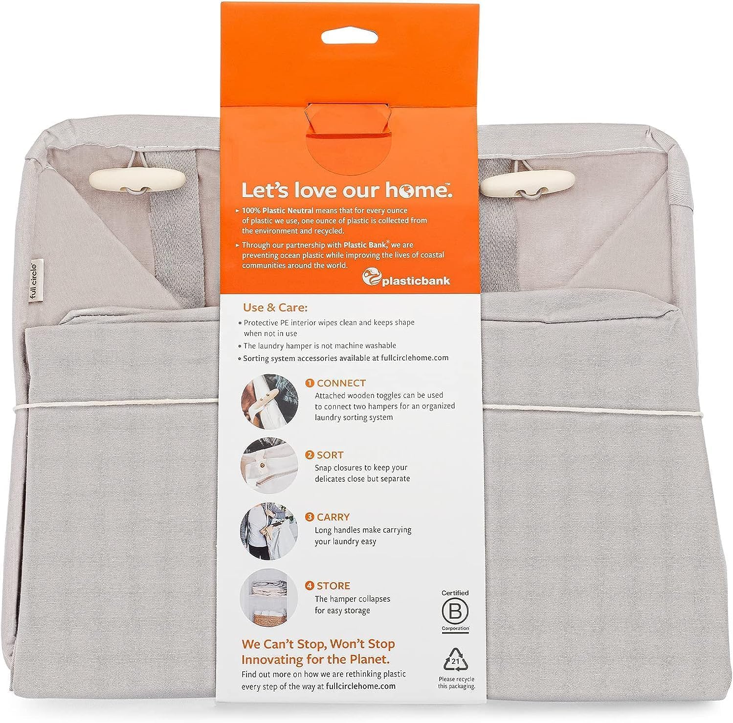 Full Circle Loads Of Fun Collapsible Hamper - Laundry Basket For Dirty Clothes & Towels - Tall Standing Organic Cotton Laundry B