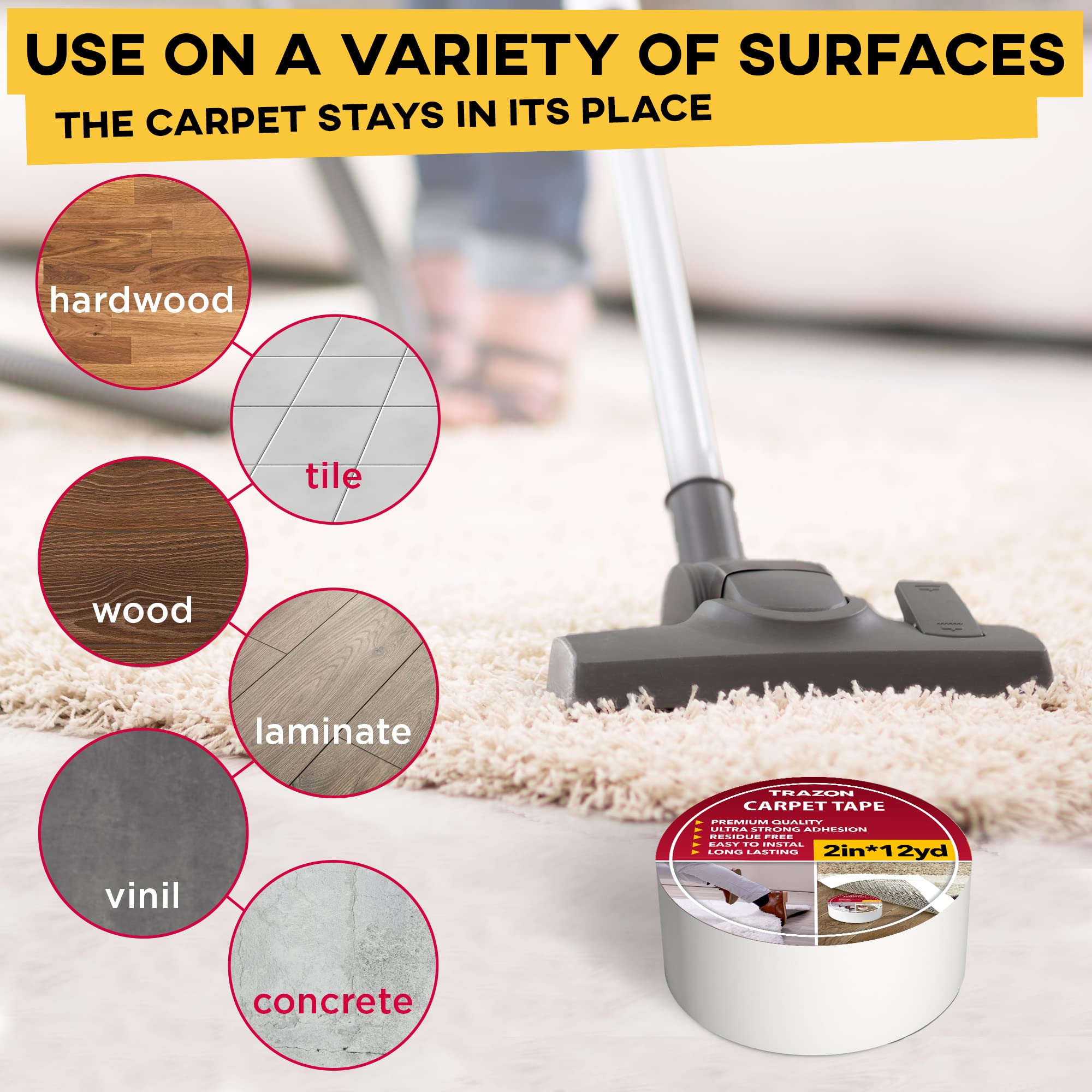Carpet Tape Double Sided - Rug Tape Grippers For Hardwood Floors And Area Rugs - Carpet Binding Tape Strong Adhesive And Removab