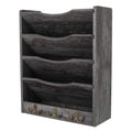 Pag 5-Tier Wall File Holder Hanging Mail Organizer Wood Magazine Literature Rack With 6 Hooks, Dark Gray