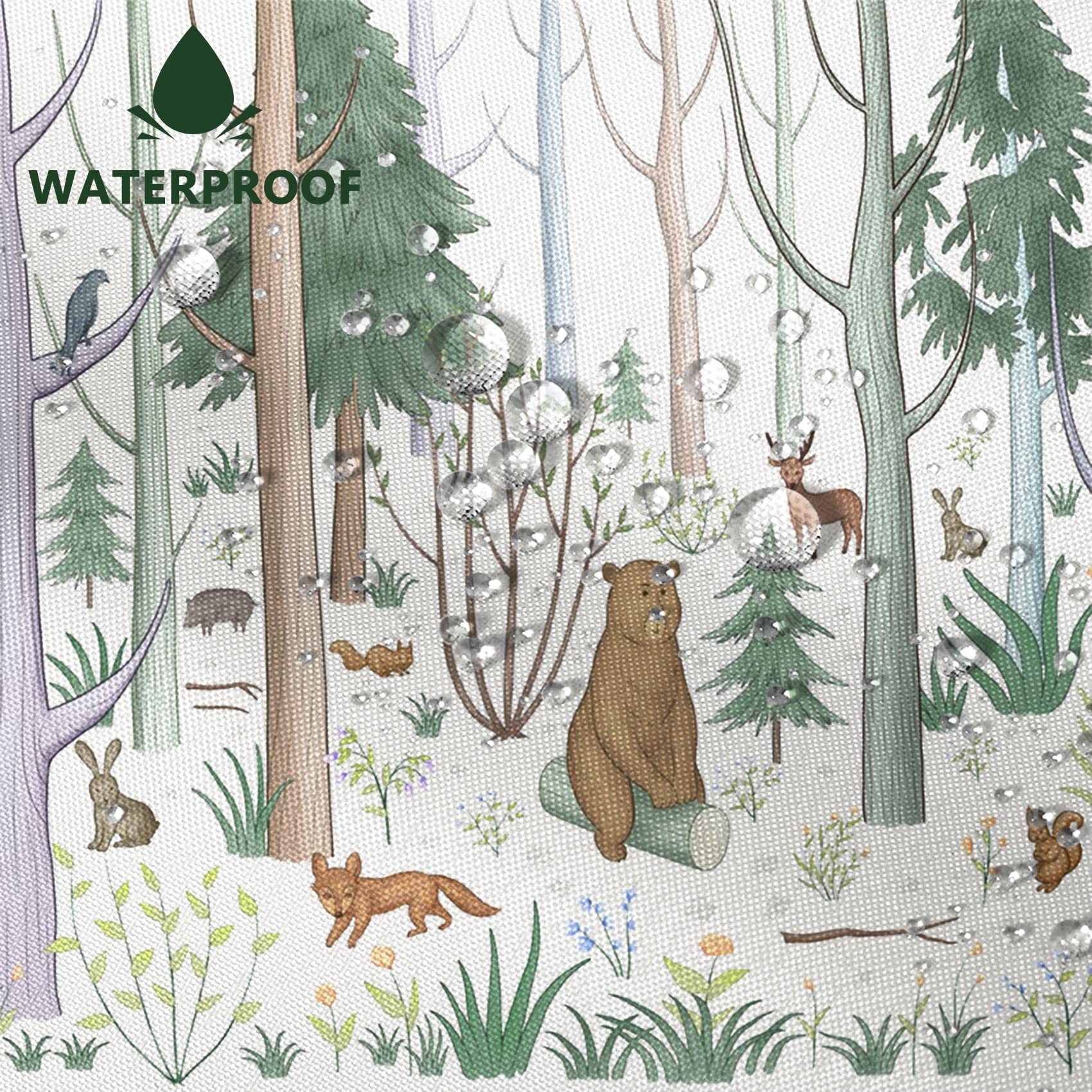 Awert Cute Shower Curtain With Hooks Green Forest Shower Curtain With Wild Animals Bear Moose Deer Fox Deor Bathroom 72X72 Inch