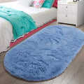LOCHAS Fluffy Light Navy Bedroom Rug 2.6 x 5.3 Feet, Shaggy Area Rugs for Bedroom Bedside Girls Kids Room, Soft Oval Runner Rugs