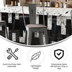 Flash Furniture Lincoln Commercial Indoor Metal Bar Stool - Clear Coated Metal Frame - Gray Polystyrene Seat - 24 Inches High - Vertical Slat Back
