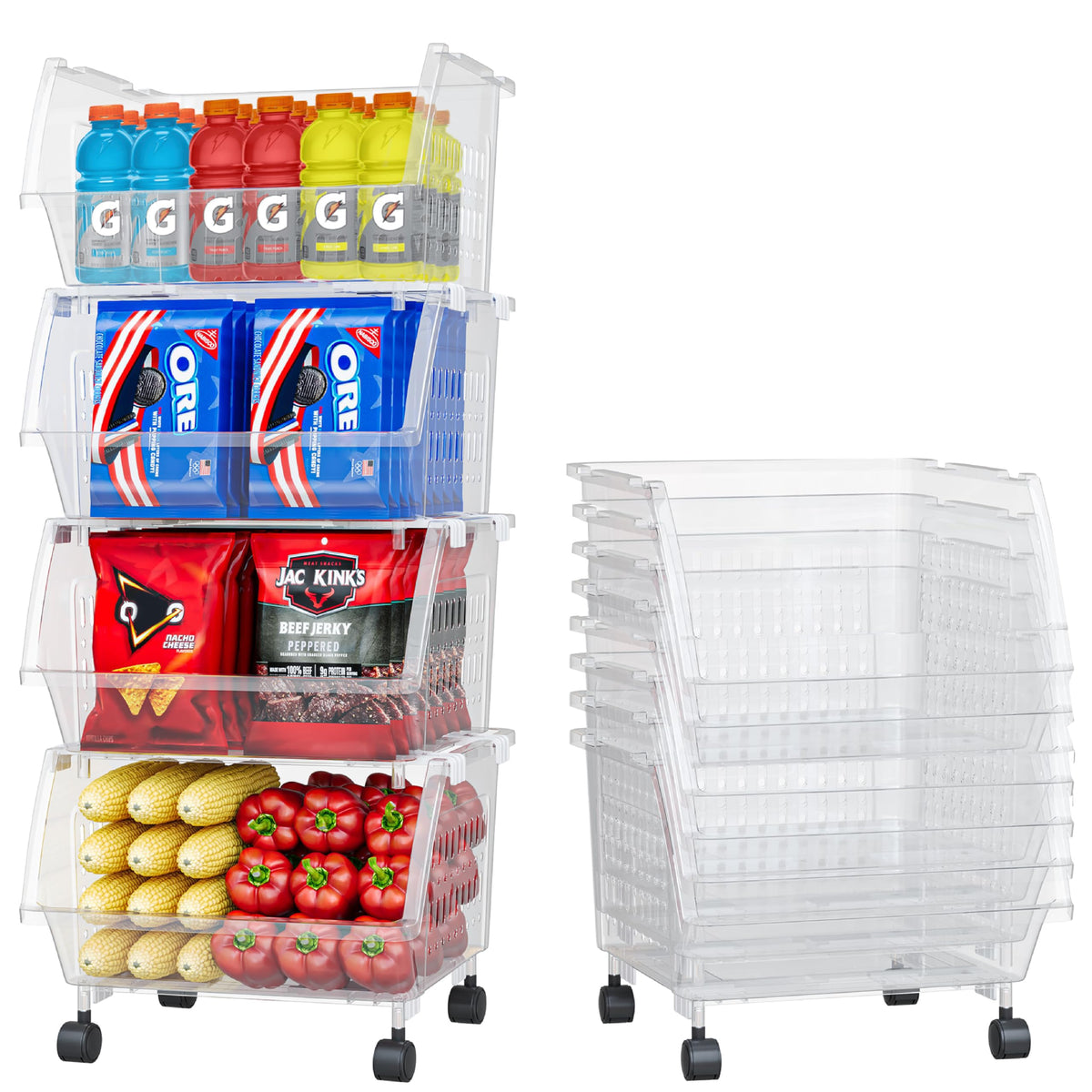 Tidyfriend Plastic Stackable Storage Bins, 8 Pack Large Open Front Storage Bins For Toy & Pantry Organization, Kitchen & Bathroo