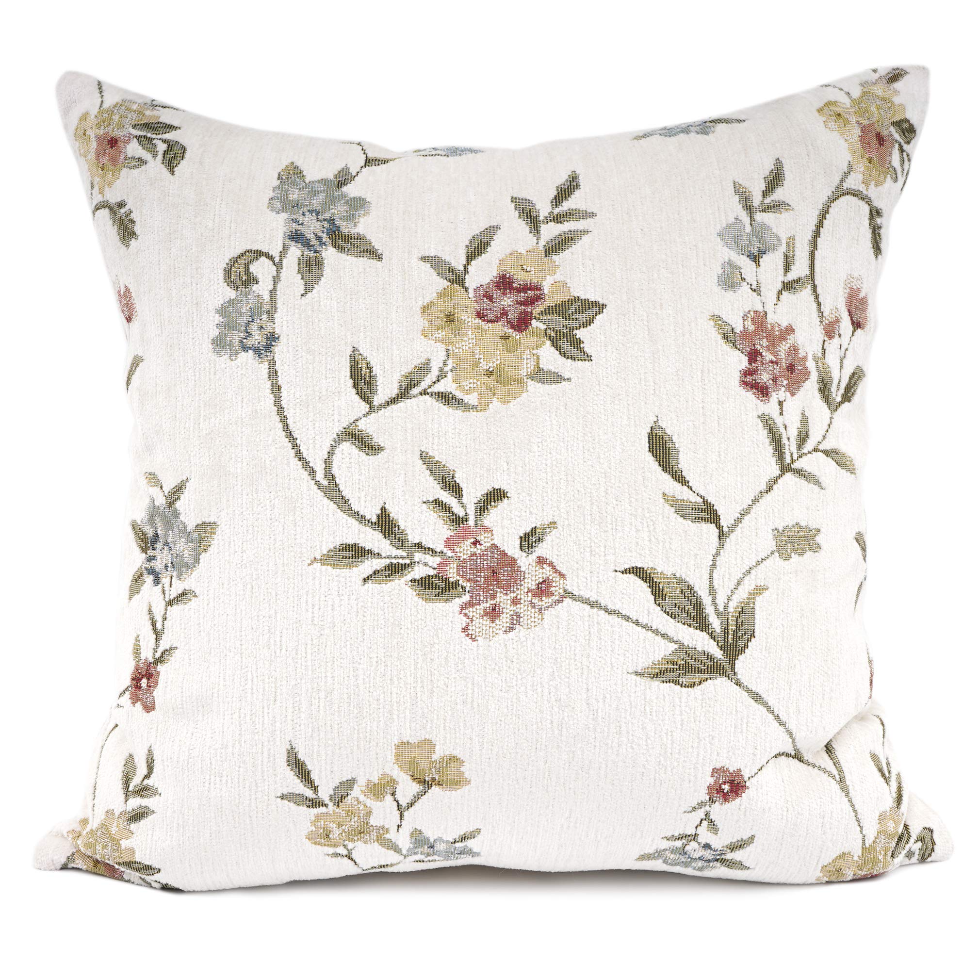 Your Smile Embroidery Jacquard White Floral Leaf Pattern Square Decorative Throw Pillow Case Cushion Cover,18X18 Inch