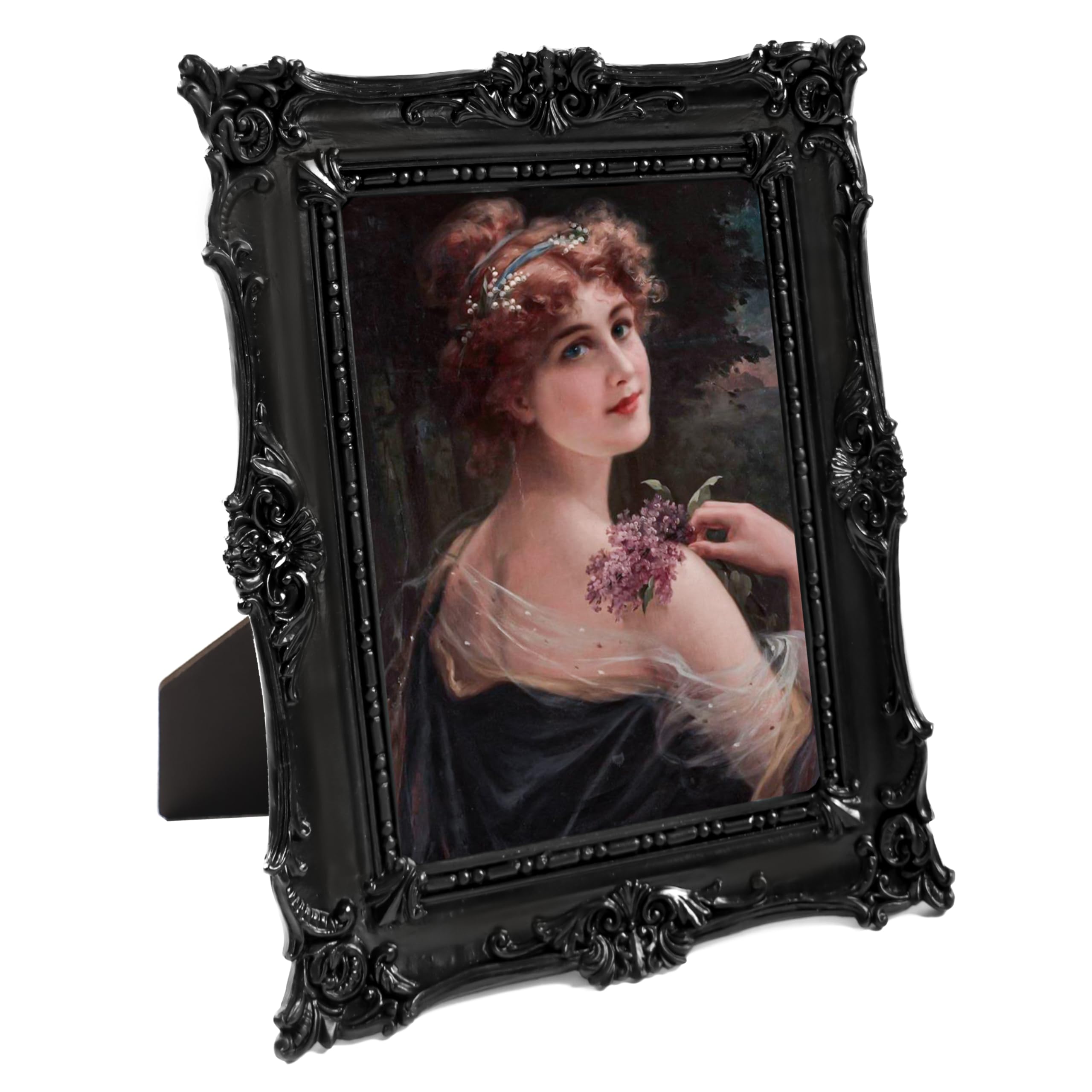 5x7 Vintage Picture Frame, Black Hand-Crafted Resin Picture Frame with Easel & Hook, Home D  cor for Tabletop Wall Hanging