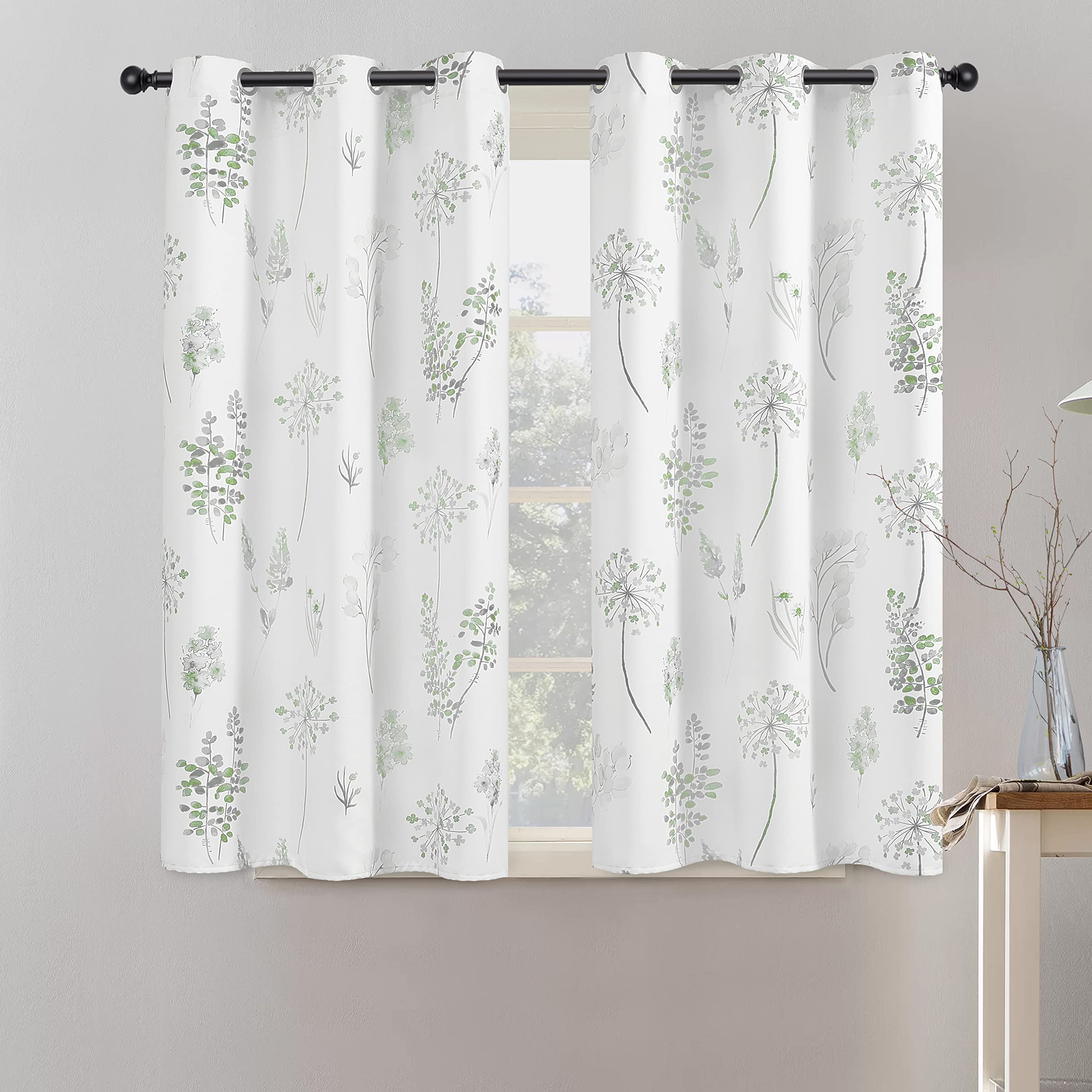 Xtmyi Short Bathroom Curtains For Small Window,80% Blackout Watercolor Eucalyptus Wildflowers Boho Curtains For Kitchen Nursery,