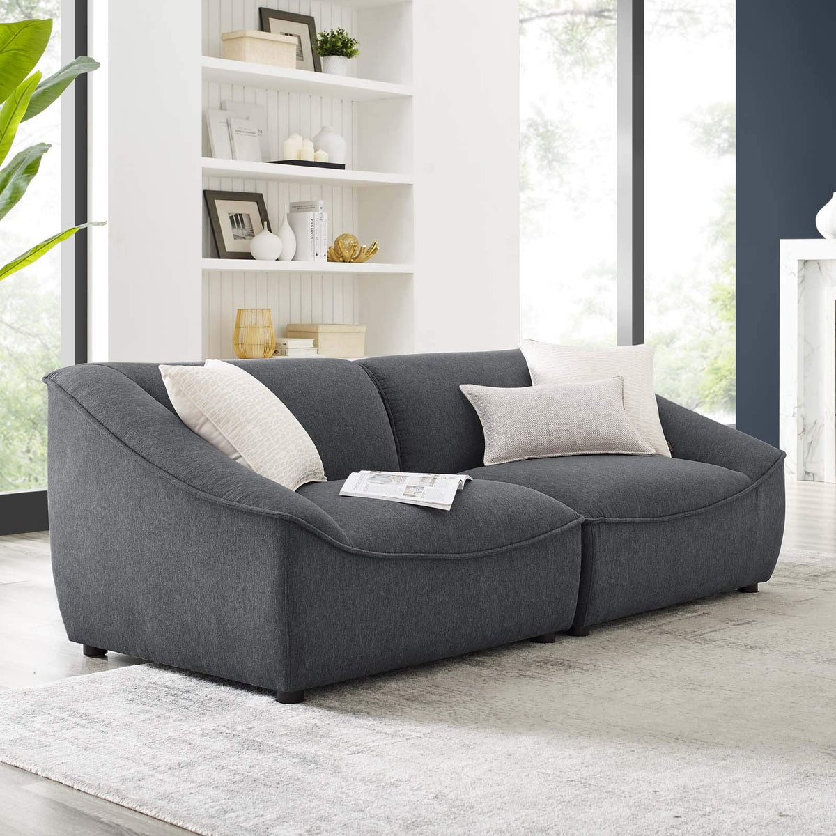 Modway Comprise Fabric Upholstered Sectional, Loveseat, Charcoal