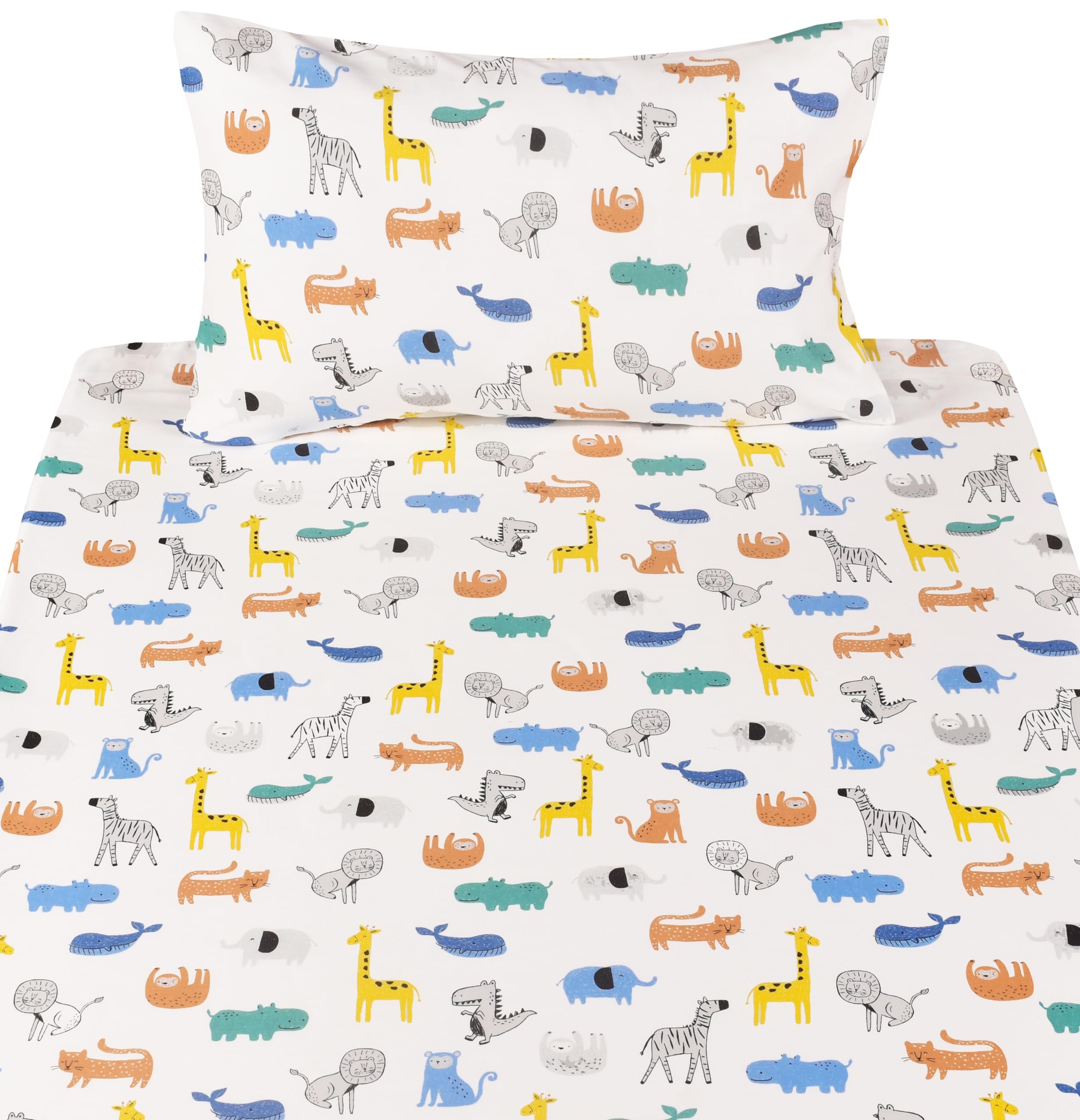 Scientific Sleep Jungle Animals Whale Zebra Monkey Tiger 100% Cotton 3 Pcs Twin Bed Sheet Set Kids Toddler Teen, Flat Sheet & Fi