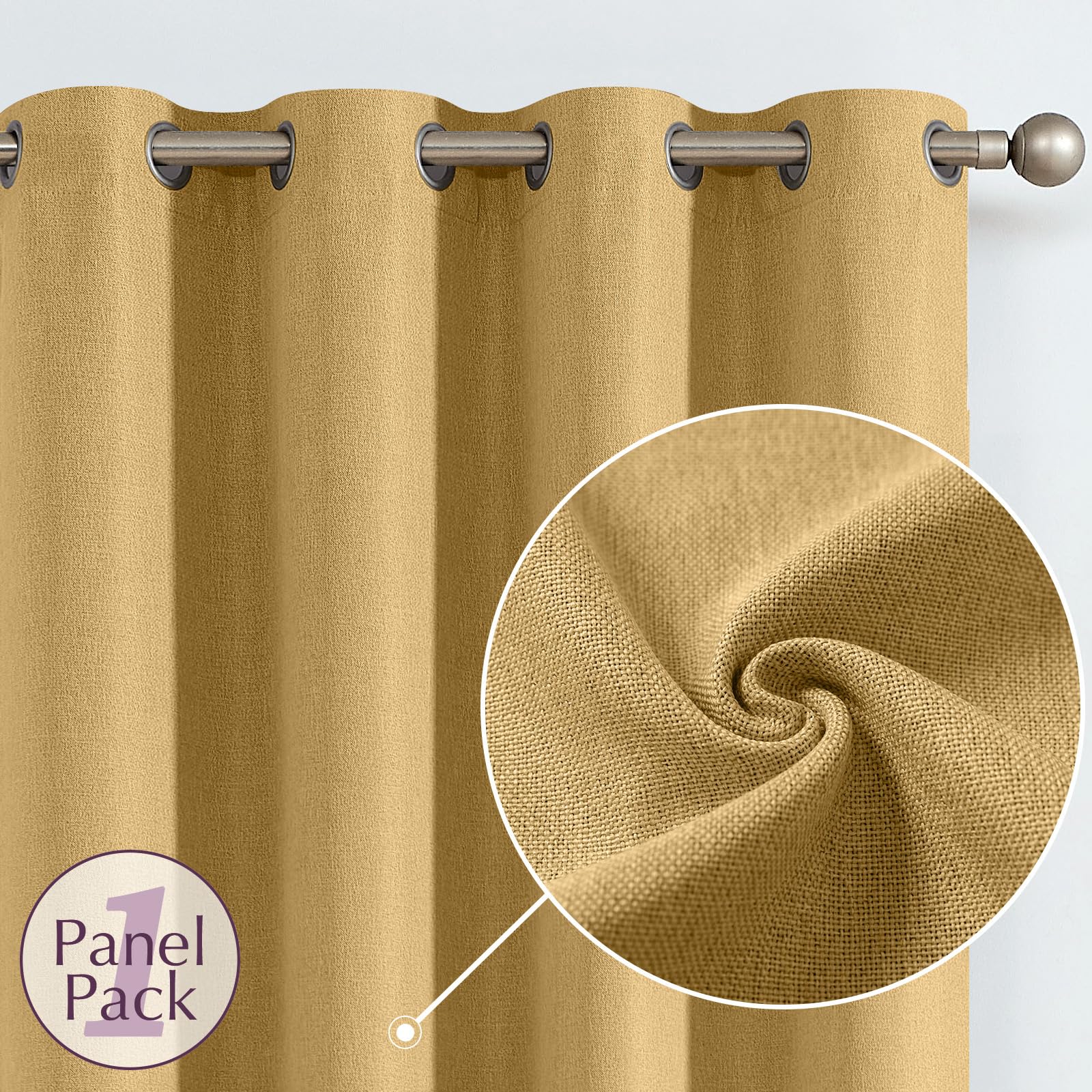 Jinchan Linen Textured Room Darkening Curtain 72 Inches Long For Living Room Room Darkening Thermal Insulated Grommet Top Window Drape For Bedroom 52X72 Mustard Yellow 1 Panel