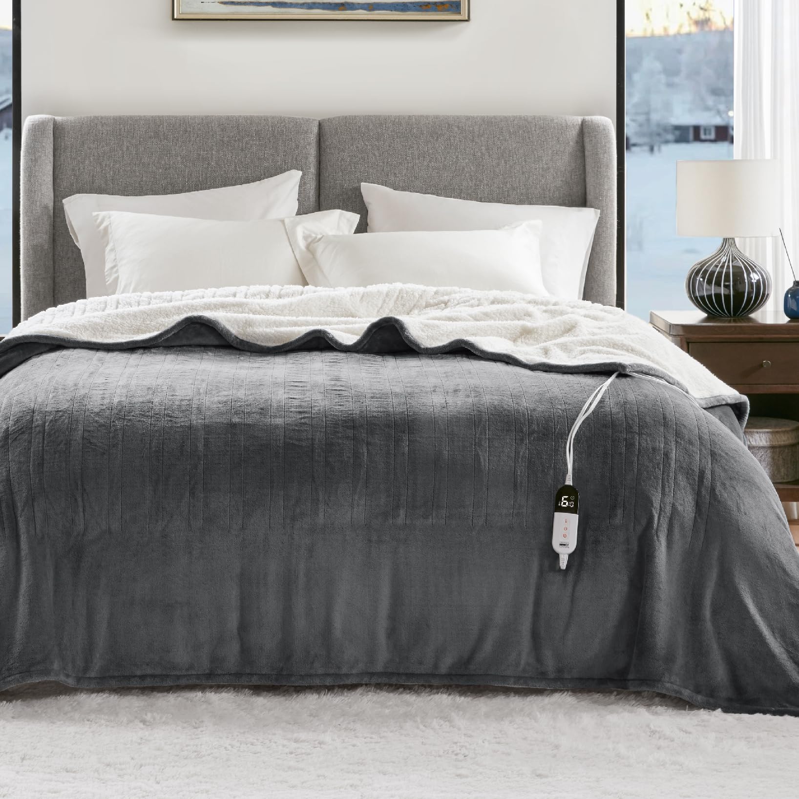 Degrees Of Comfort Electric Throw Blanket Full Size - Soft Sherpa Heating Blankets With 6 Heat Settings, 10-Hour Auto Shut-Off,