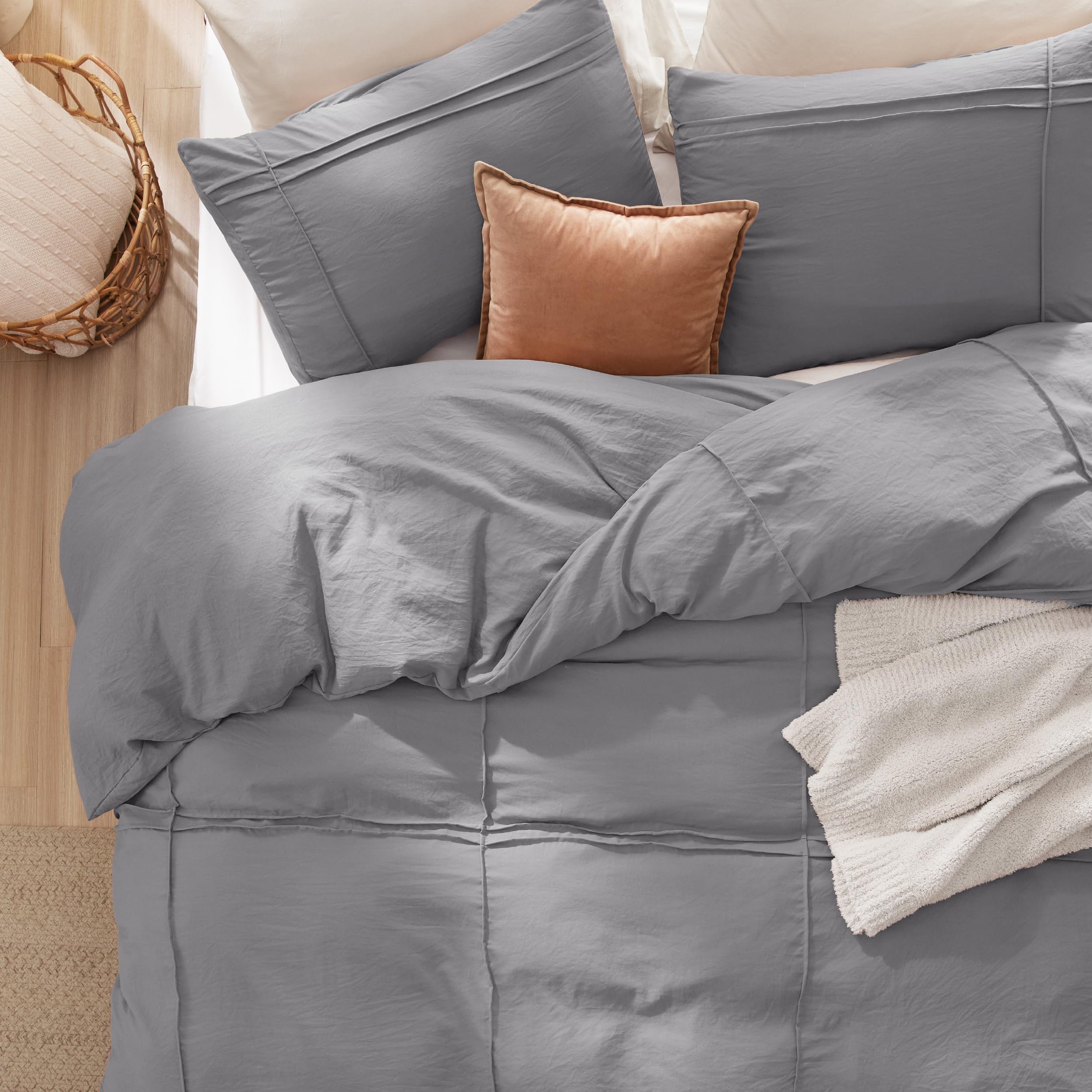 Bedsure Grid Tufted Duvet Cover King Size - Shabby Chic Duvet Cover, 3Pcs King Size Boho Bedding, Includes 1 All-Season Duvet Cover & 2 Pillowcases (Grey, King, 104'X90')