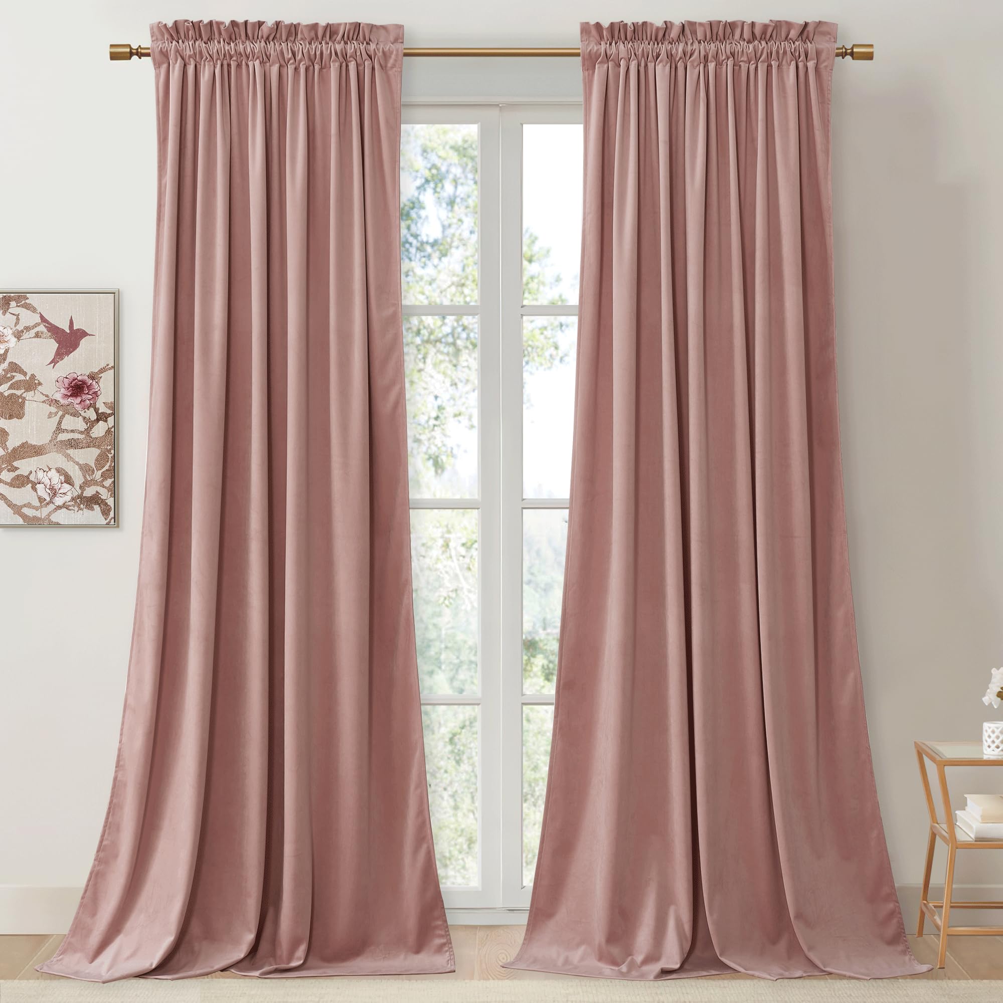 Stangh Pink Velvet Curtains 90 Inches Long, Nursery Girls Bedroom Privacy Window Drapes Room Darkening Home Decoration For Livin