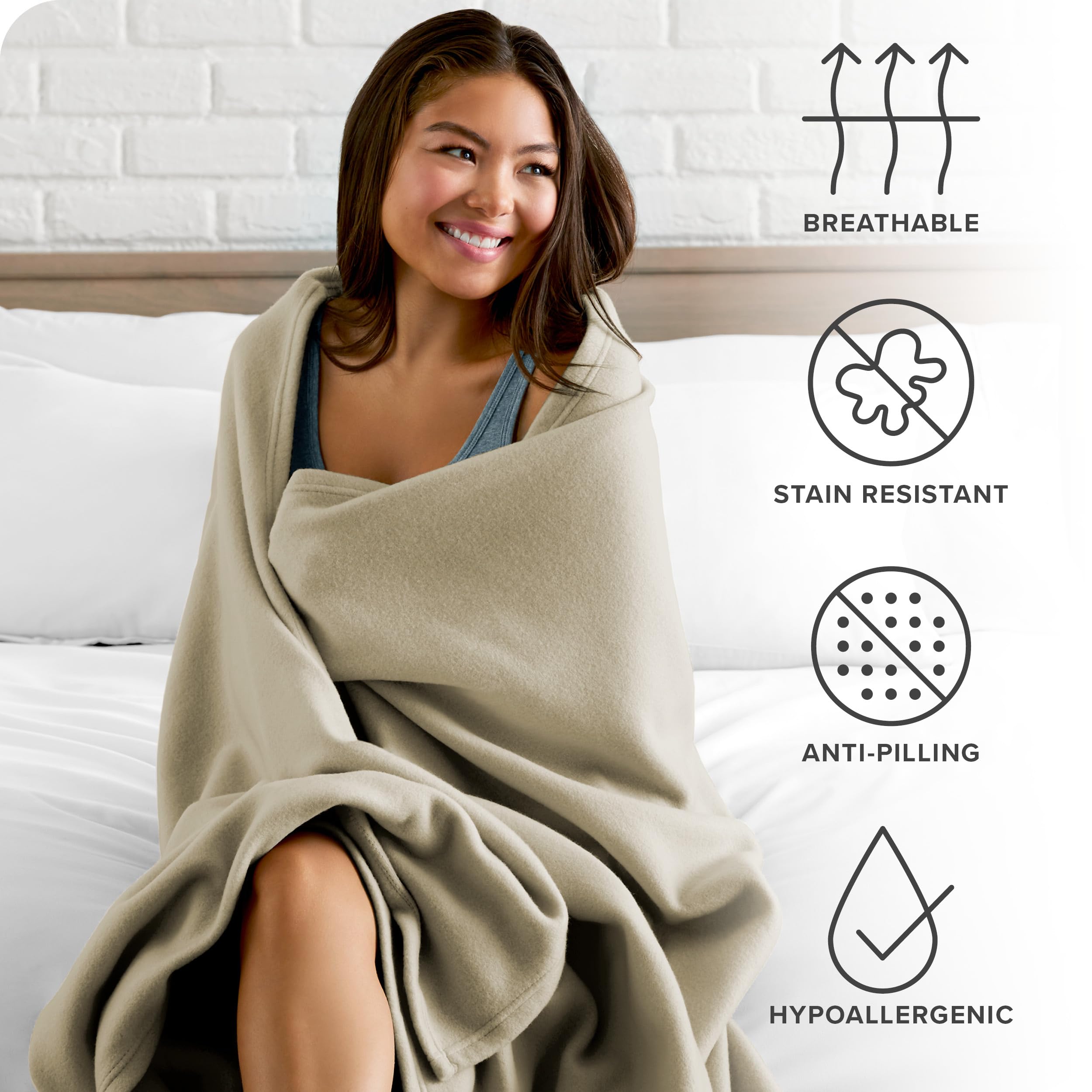 Bare Home Polar Fleece Blanket - Twin/Twin Xl Blanket - Oyster - Warm & Cozy - Premium Fleece - Blanket For Bed, Sofa, Camping,