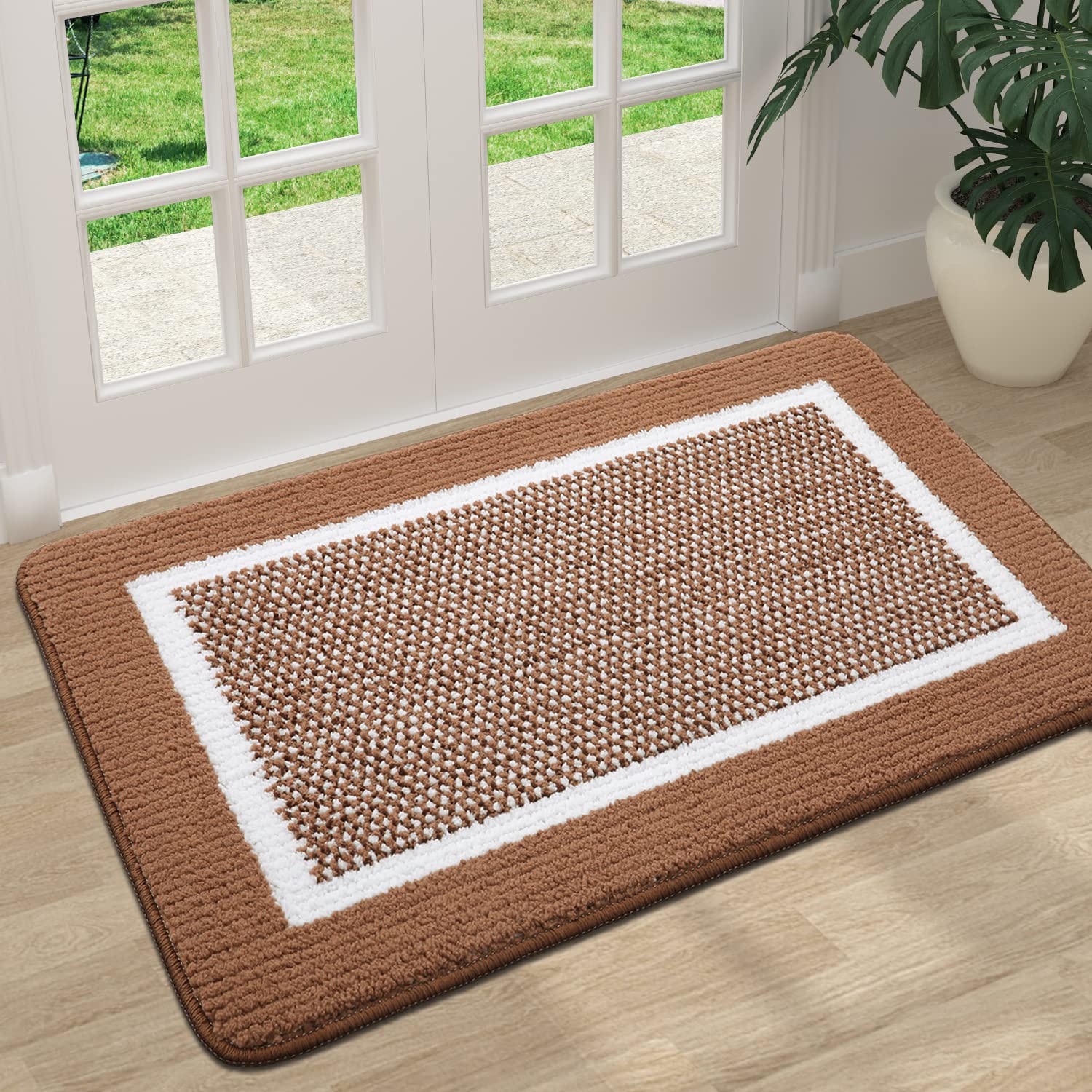 Colorxy Indoor Door Mat, Non-Slip Absorbent Resist Dirt Entrance Mat, Sturdy Low-Profile Inside Floor Mats, Washable Front Entry Doormats For Entryway, 30''X17'', Brown