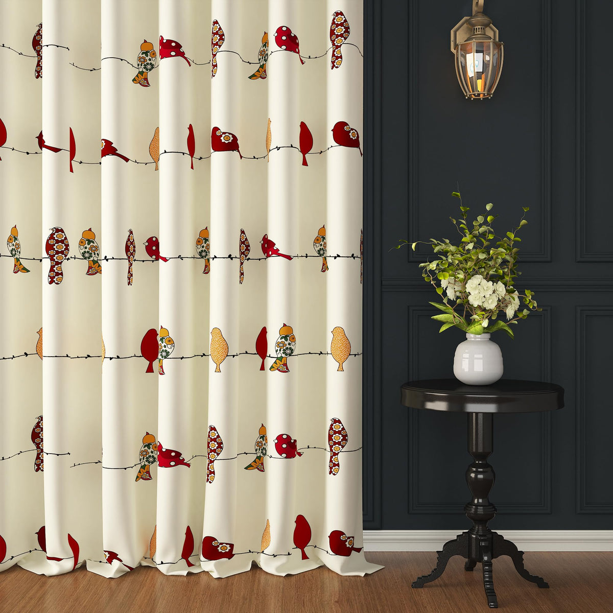 Story@Home Long Door Curtains 9 Feet Long 1 Piece | Birds Printed | Bohemian Cotton Curtain | Light Filtering Curtains For Livin