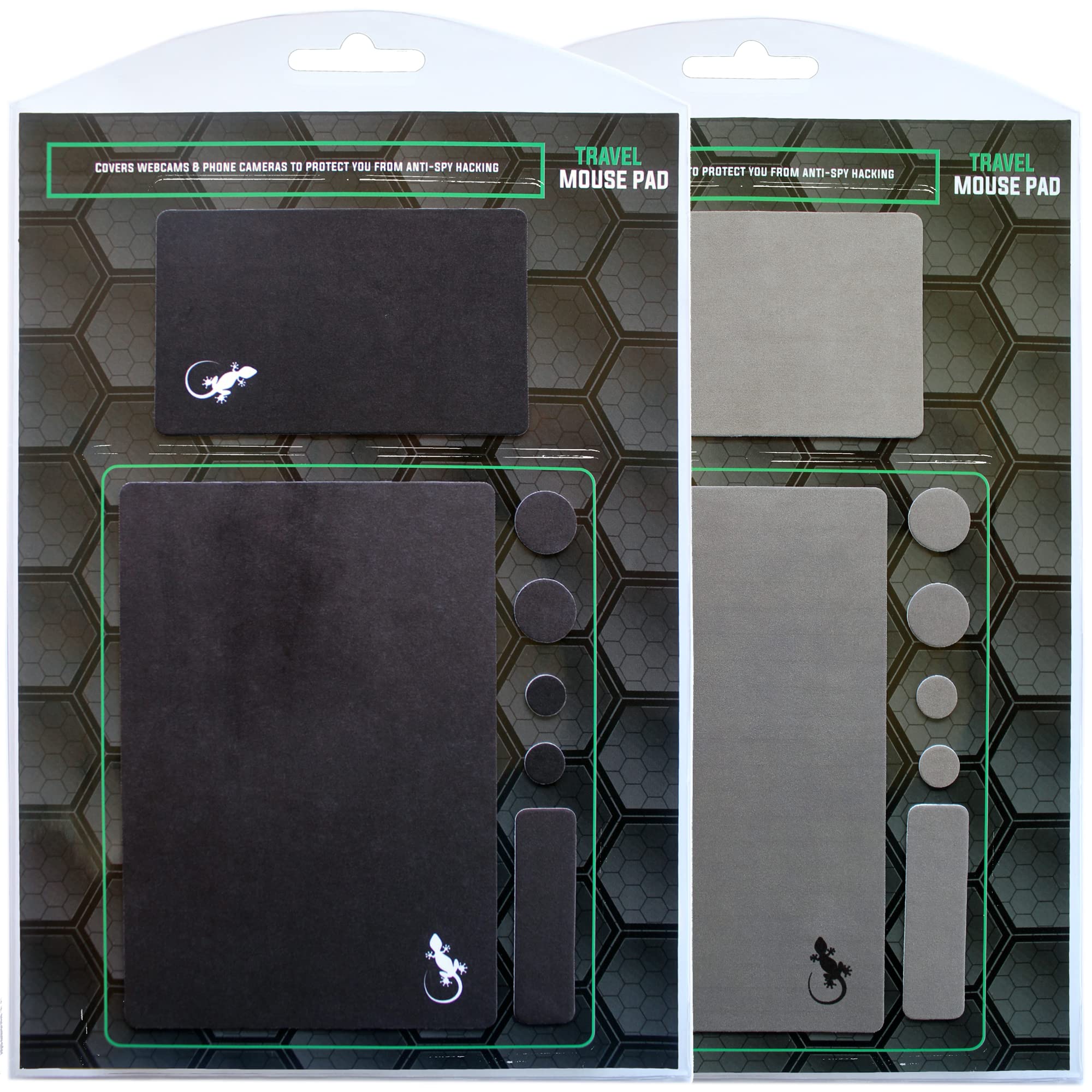 Mouse Pad Adhesive Bottom - Sticks To Any Surface - Portable - Webcam Covers And Screen Cleaner Included (2 X Black - Gray)