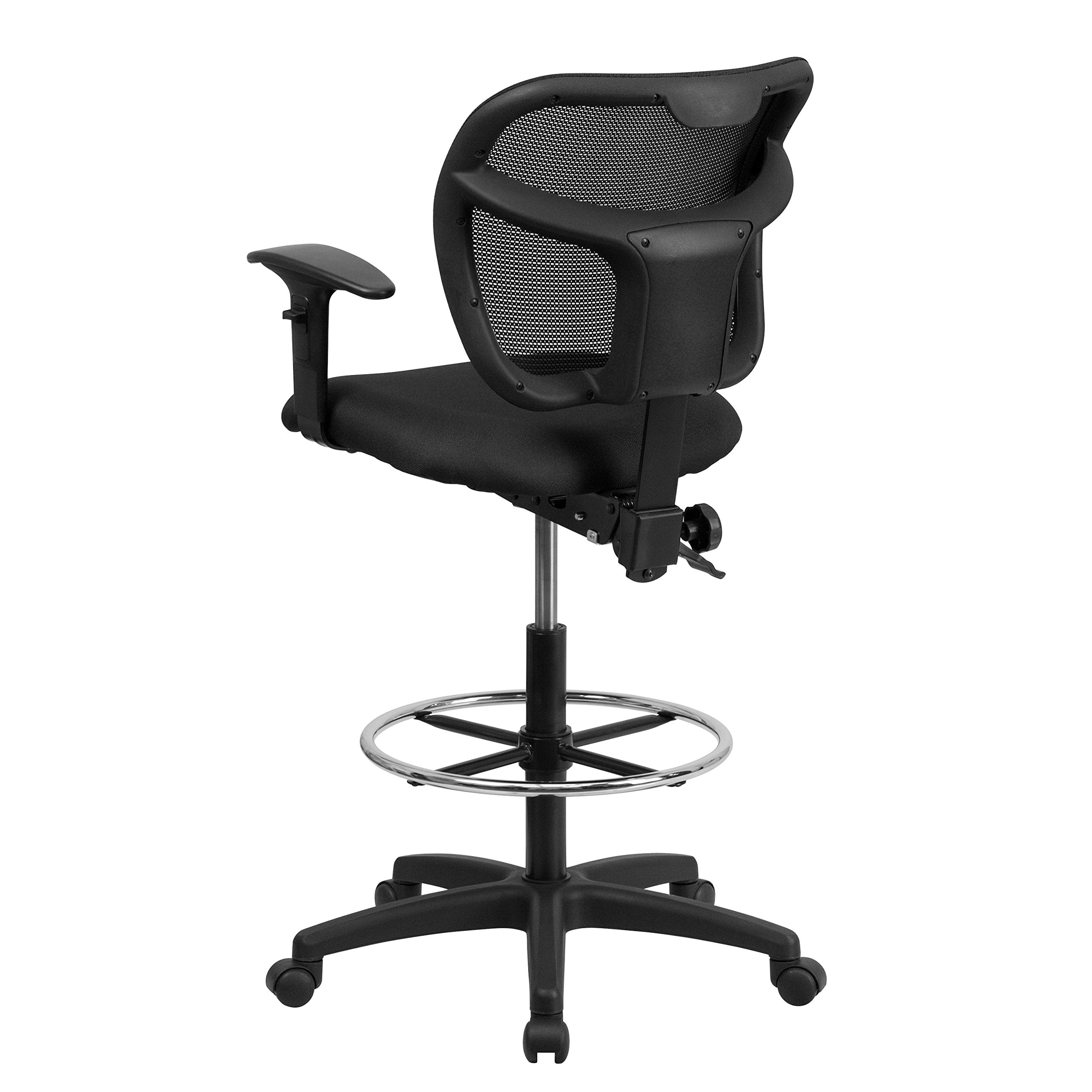 Flash Furniture Regina Mid-Back Black Mesh Drafting Chair With Back Height Adjustment And Adjustable Arms