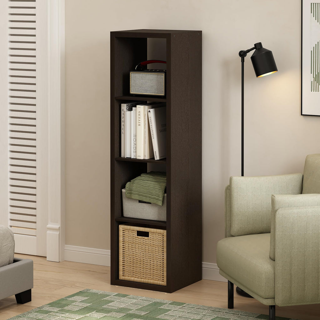 Furinno Cubicle Open Back Decorative Verticle Cube Storage Organizer, 4-Cube, Dark Oak