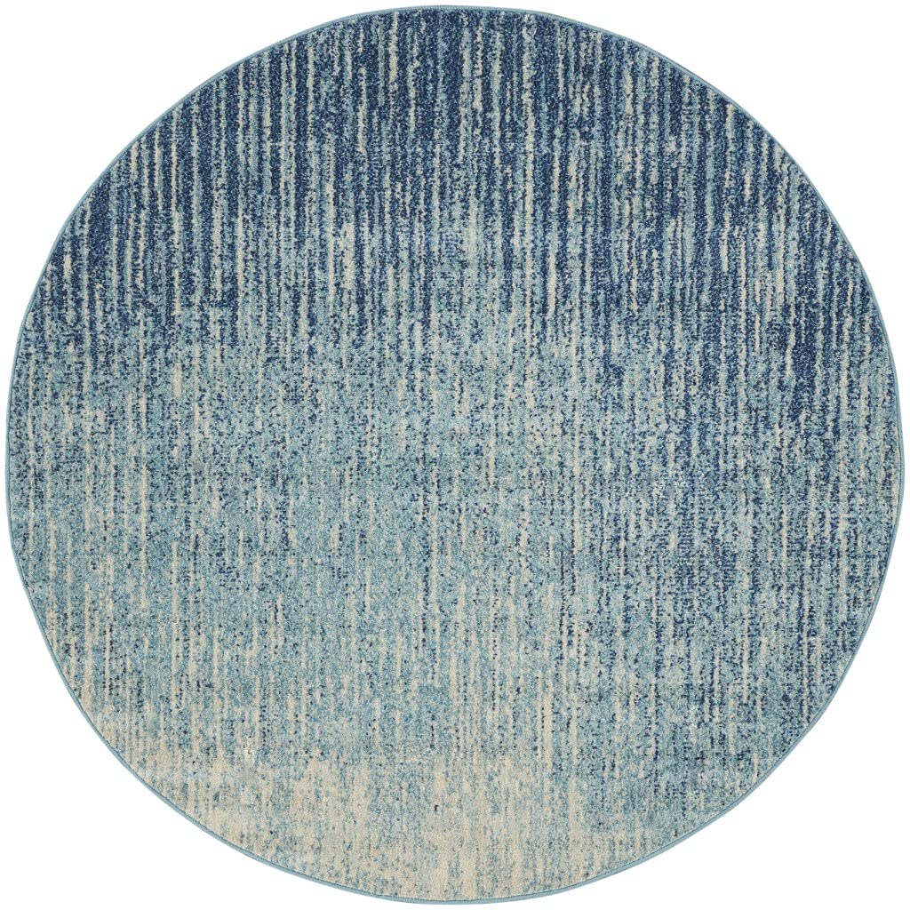 HomeRoots Navy/Light Blue 100% Polypropylene 4’ Round Navy and Light Blue Abstract Area Rug